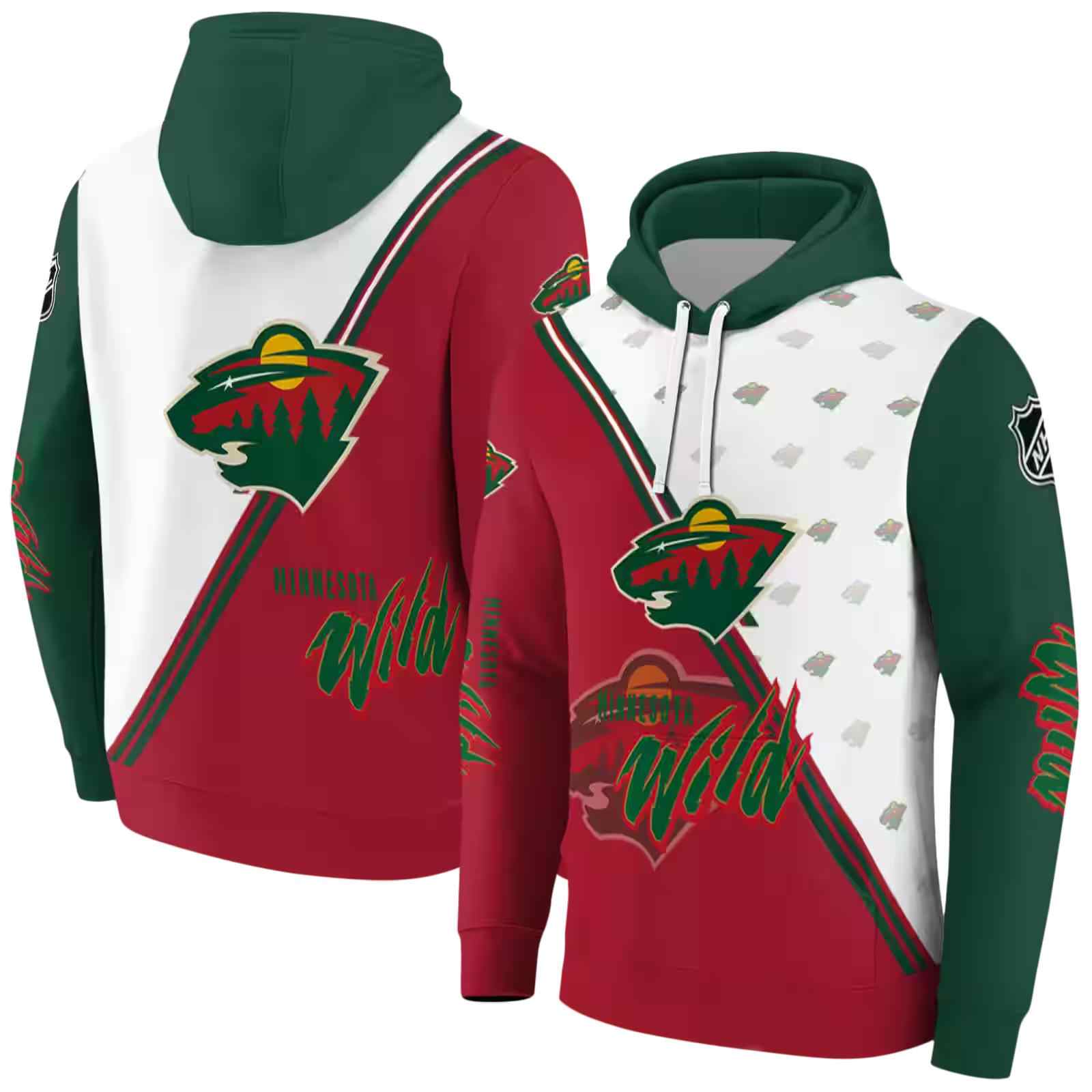 minnesota wild diagonal stripe red white hoodie fashion forward