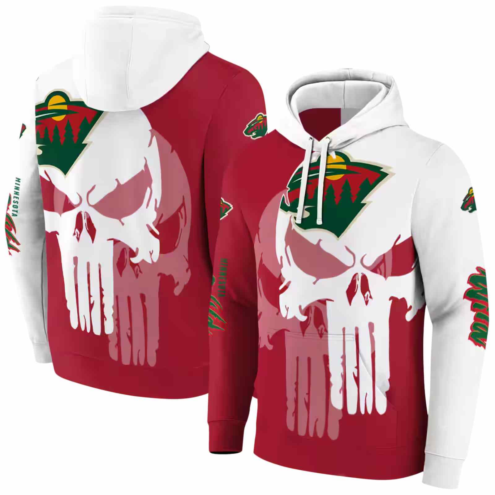 minnesota wild graphic punisher red white hoodie fashion forward