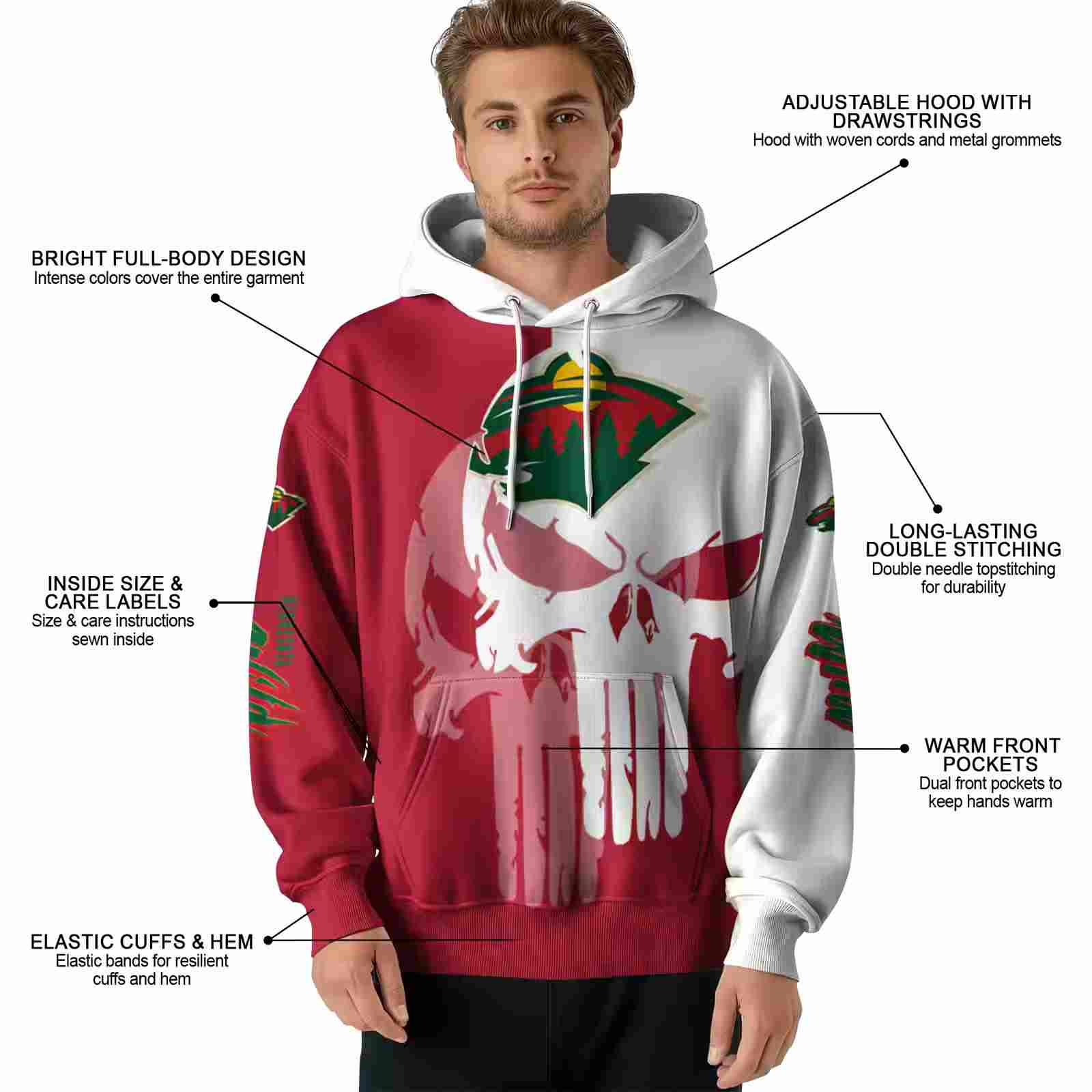 minnesota wild graphic punisher red white hoodie latest model