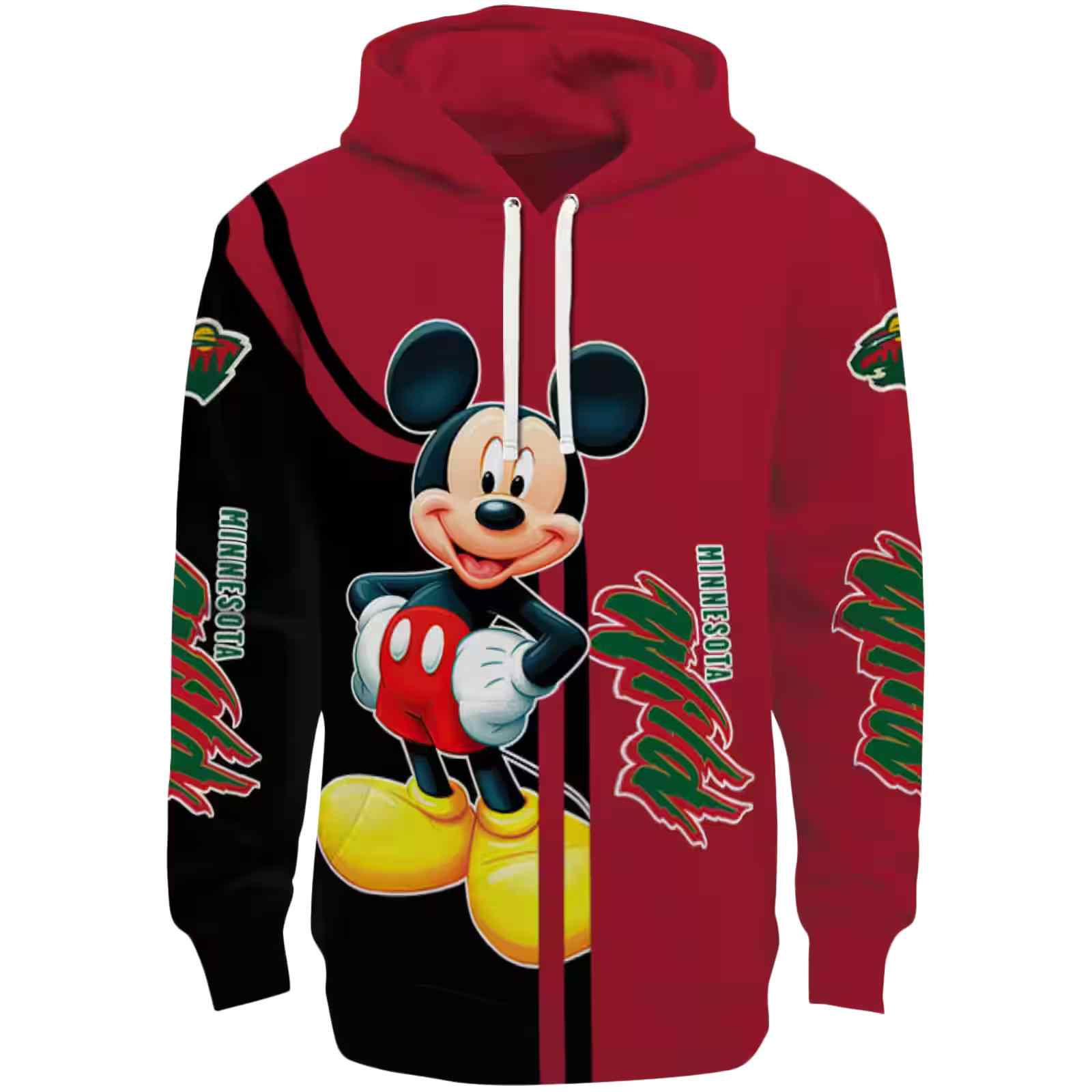 Minnesota Wild Mickey Mouse Red Black Hoodie