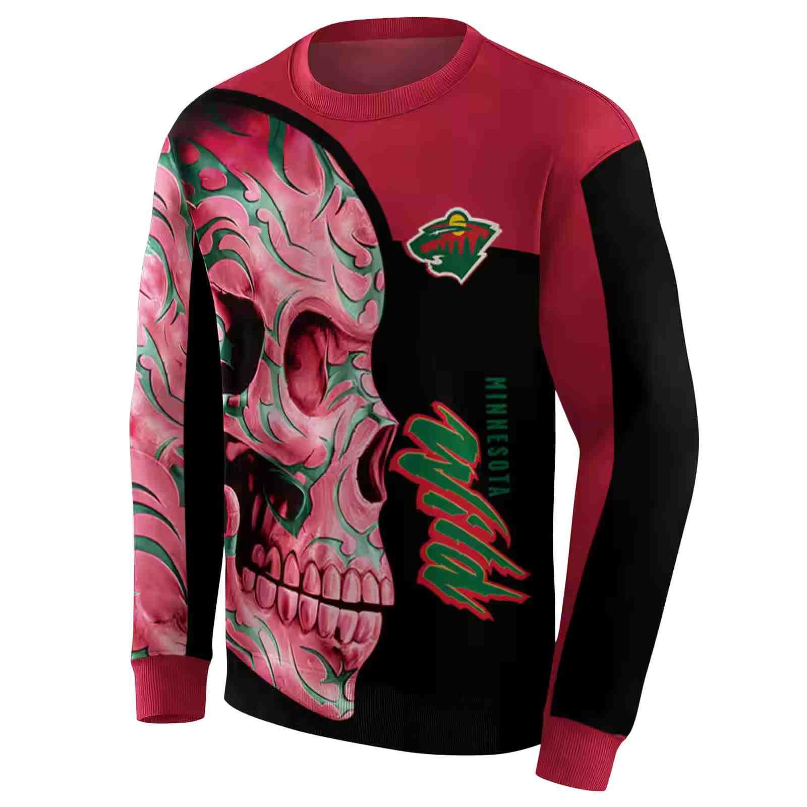 minnesota wild skull motif red black hoodie new arrival