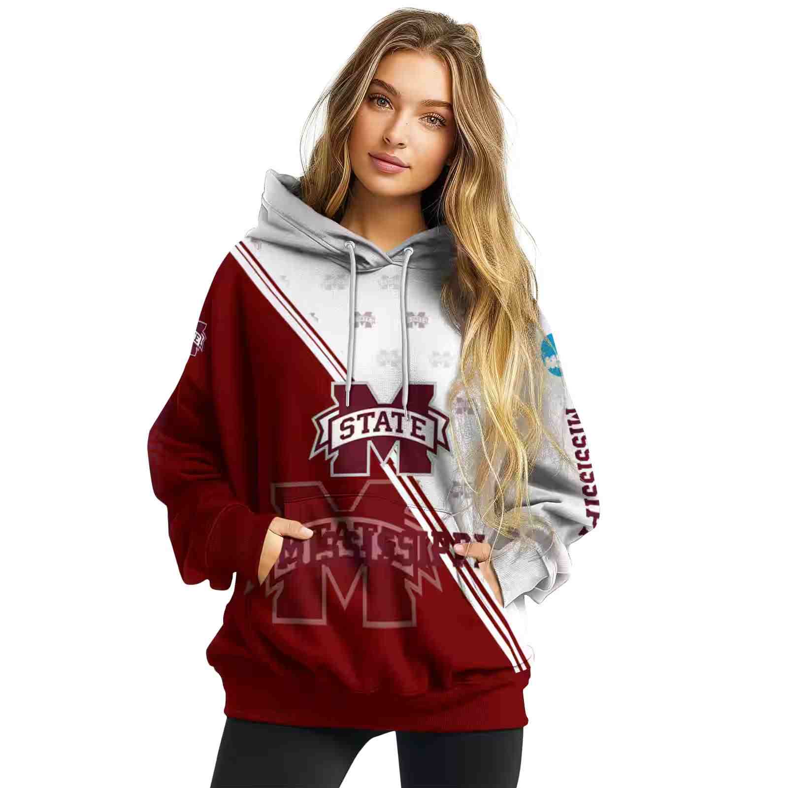 mississippi state bulldogs diagonal stripe maroon white hoodie high quality