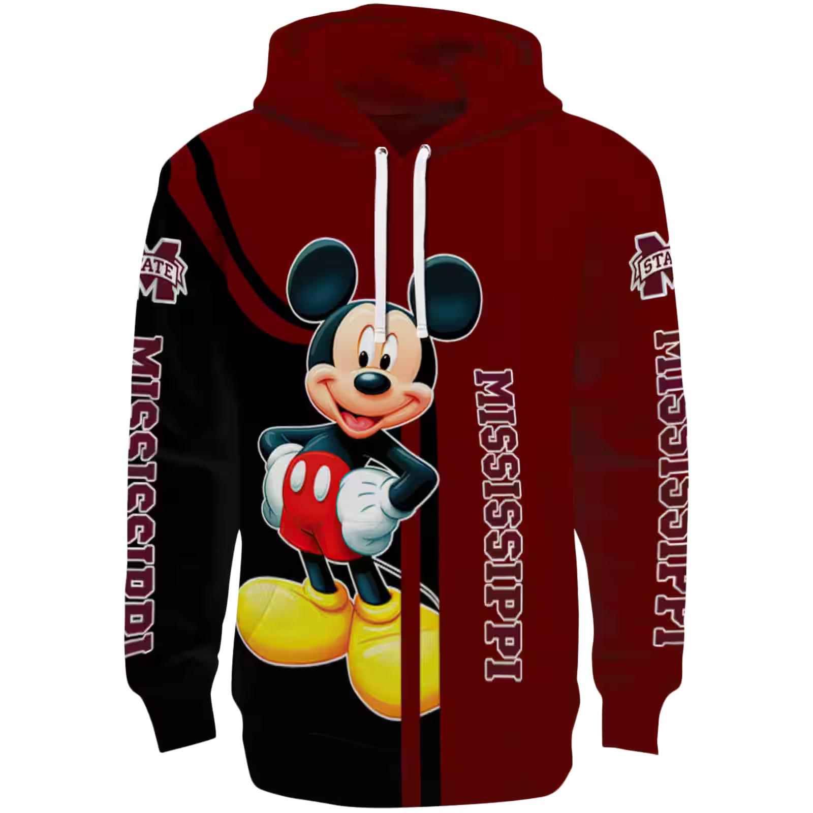 Mississippi State Bulldogs Mickey Mouse Maroon Black Hoodie