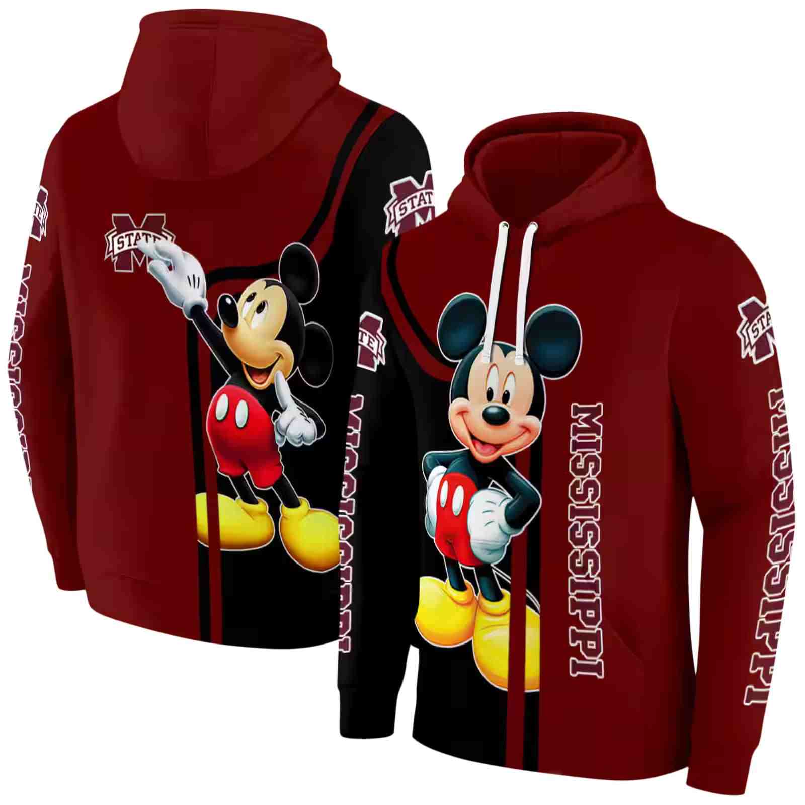 mississippi state bulldogs mickey mouse maroon black hoodie fashion forward