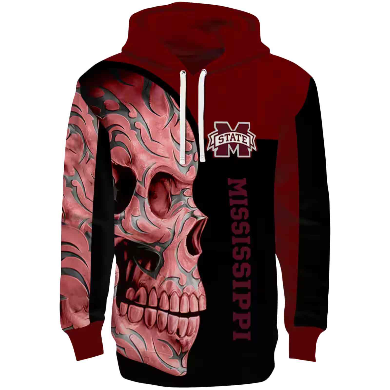 Mississippi State Bulldogs Skull Motif Maroon Black Hoodie