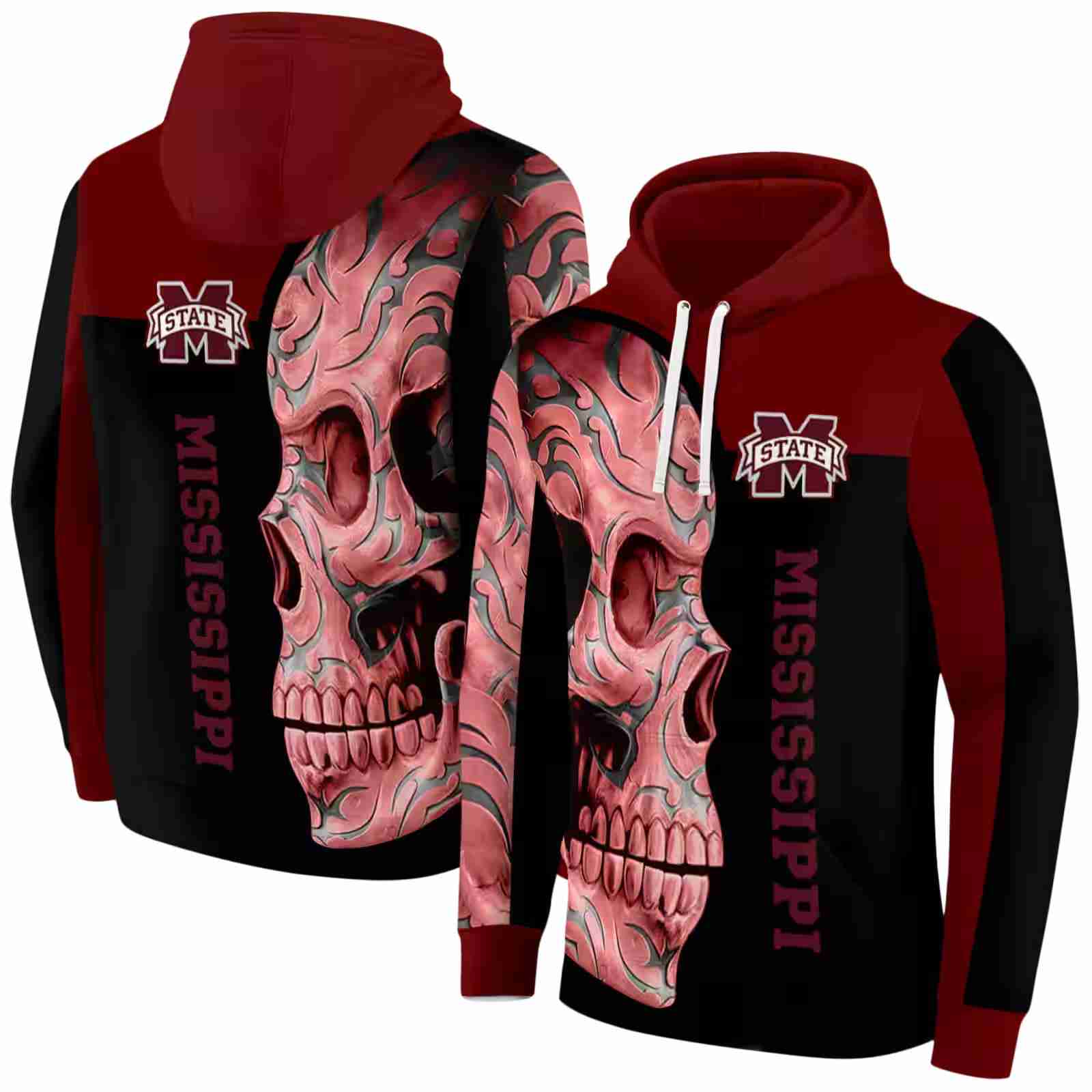 mississippi state bulldogs skull motif maroon black hoodie fashion forward