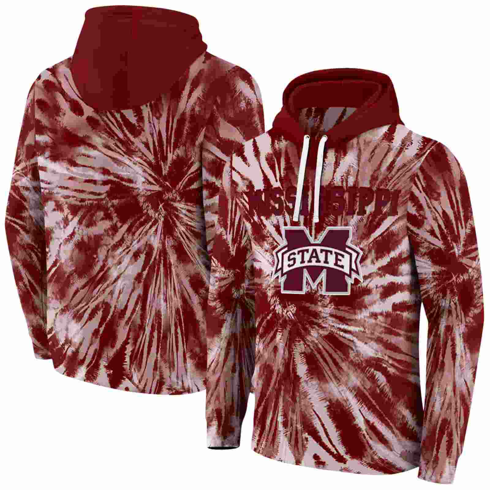 mississippi state bulldogs tie dye pattern maroon hoodie fashion forward