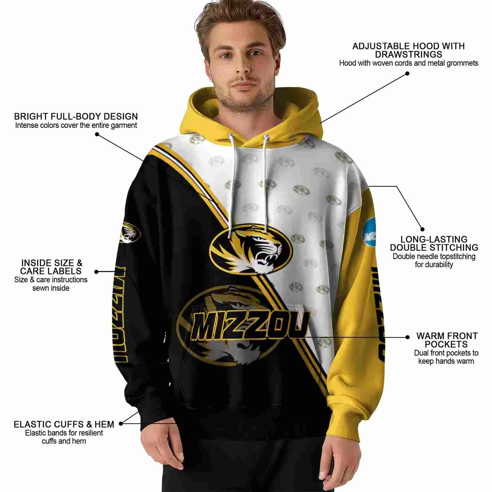 missouri tigers diagonal stripe black white hoodie latest model