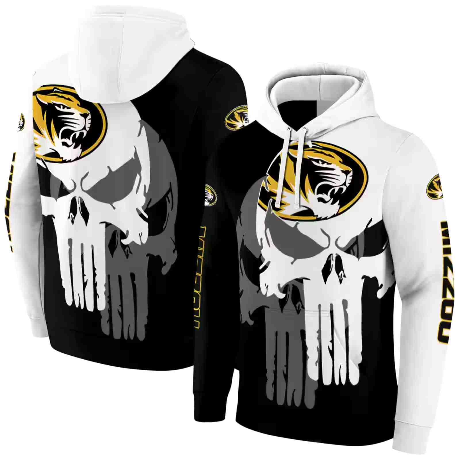 missouri tigers graphic punisher black white hoodie fashion forward