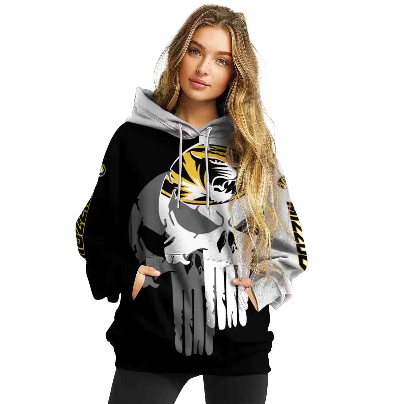 missouri tigers graphic punisher black white hoodie high quality