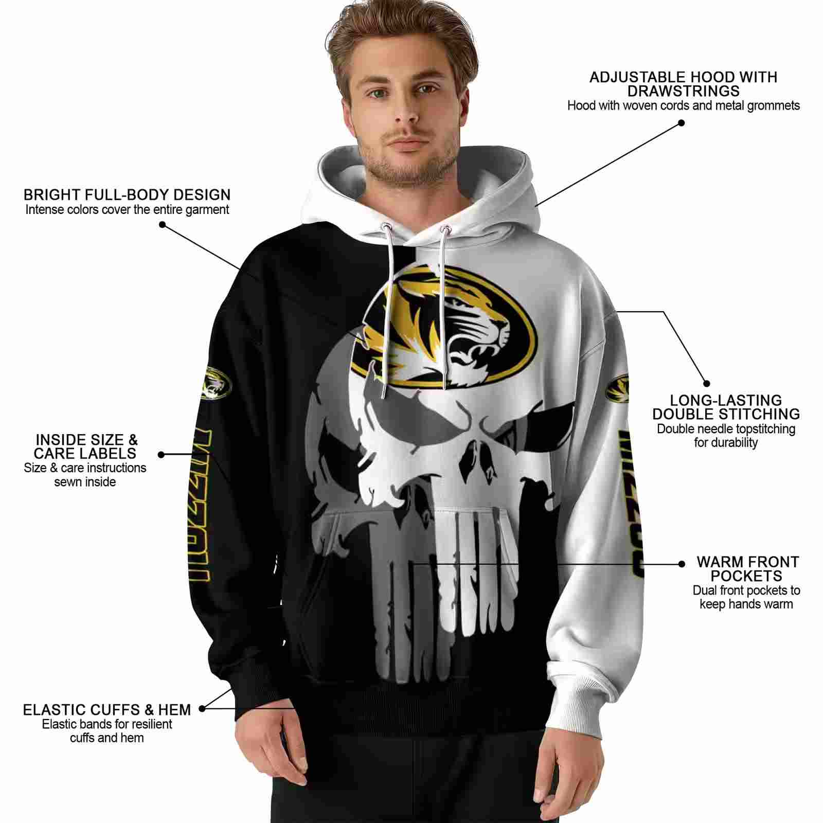 missouri tigers graphic punisher black white hoodie latest model