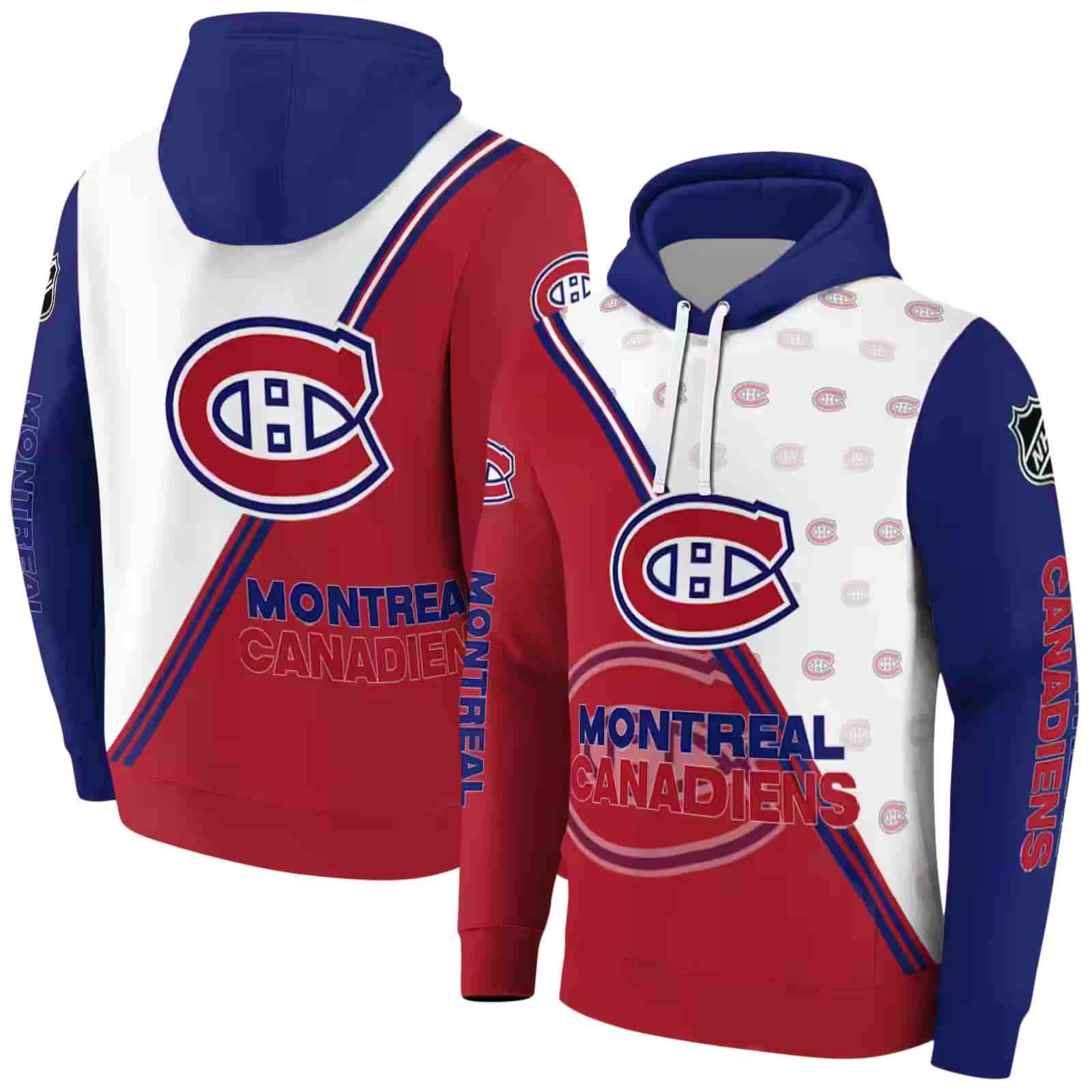 montreal canadiens diagonal stripe red white hoodie fashion forward