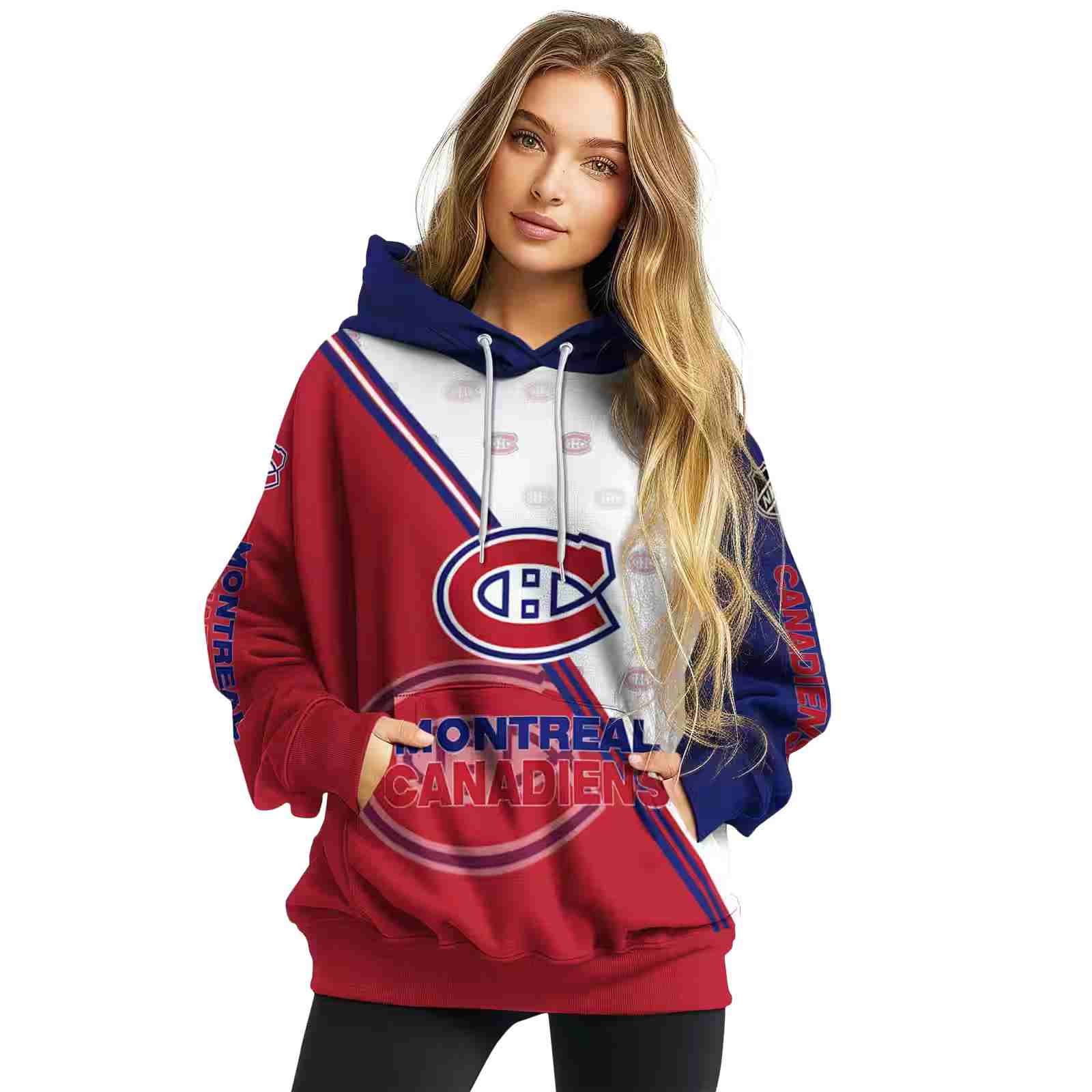 montreal canadiens diagonal stripe red white hoodie high quality