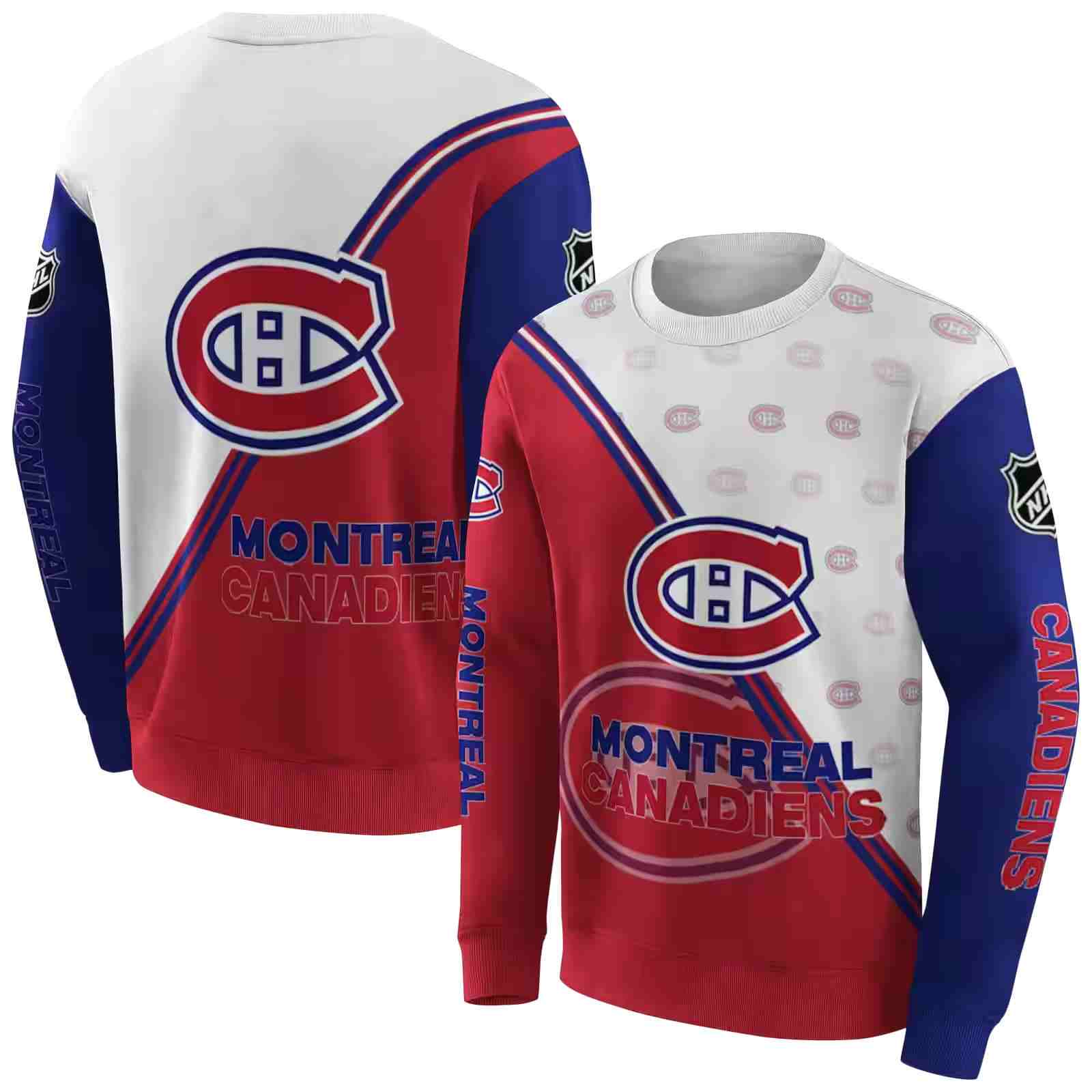 montreal canadiens diagonal stripe red white hoodie premium grade