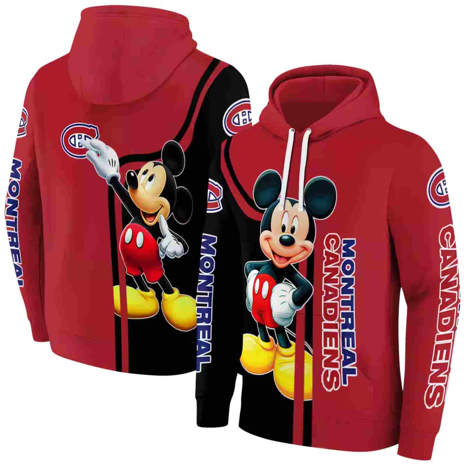 montreal canadiens mickey mouse red black hoodie fashion forward