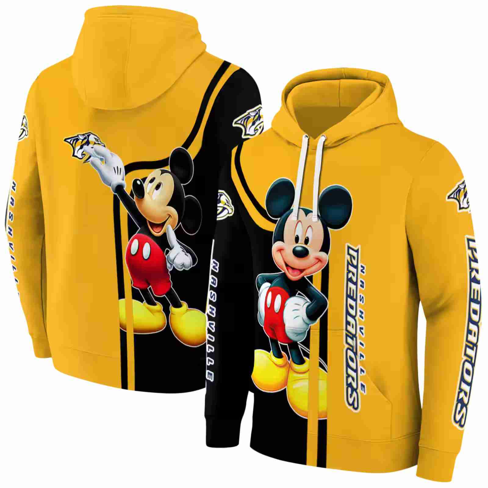 nashville predators mickey mouse gold black hoodie fashion forward