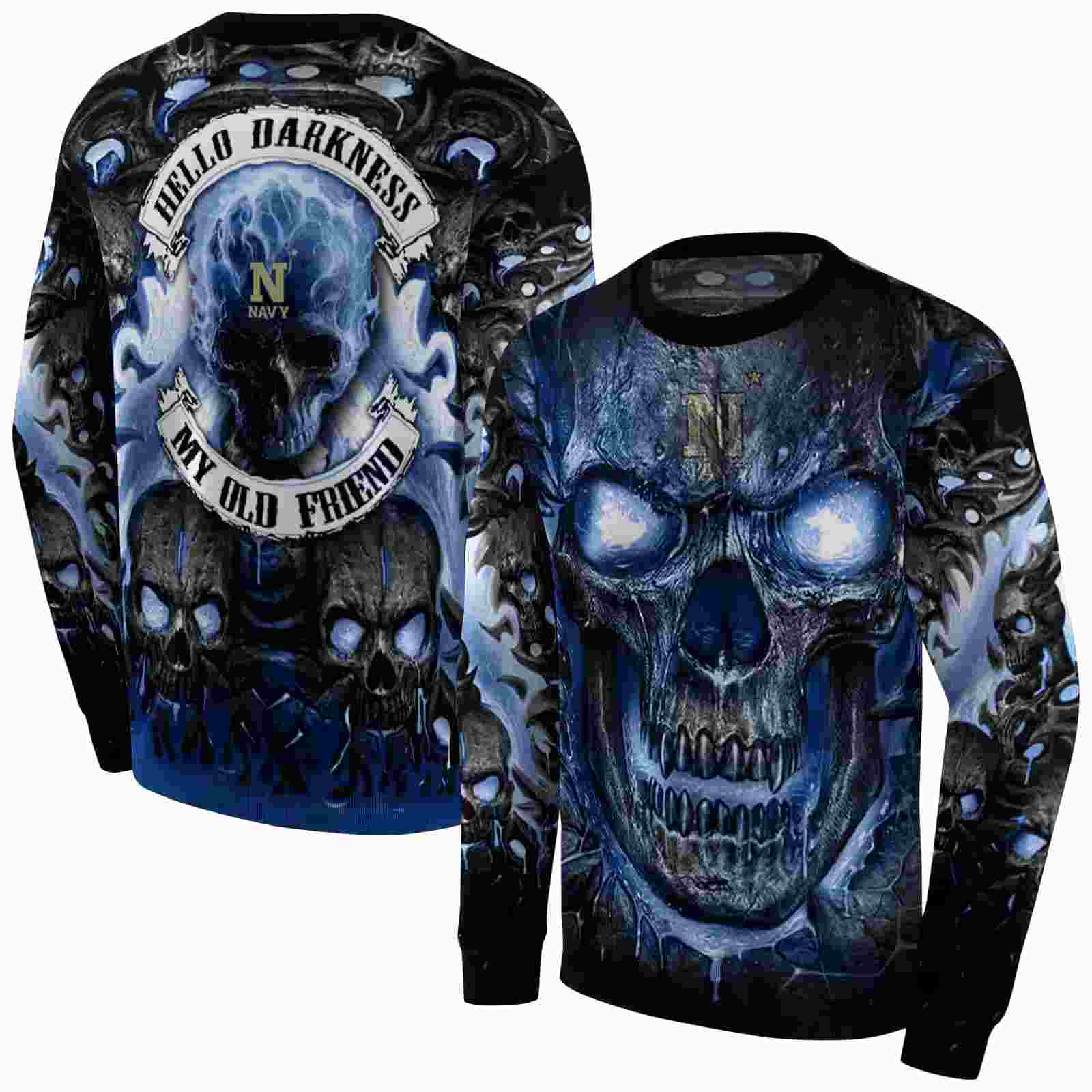 navy midshipmen demonic skull blue black hoodie premium grade