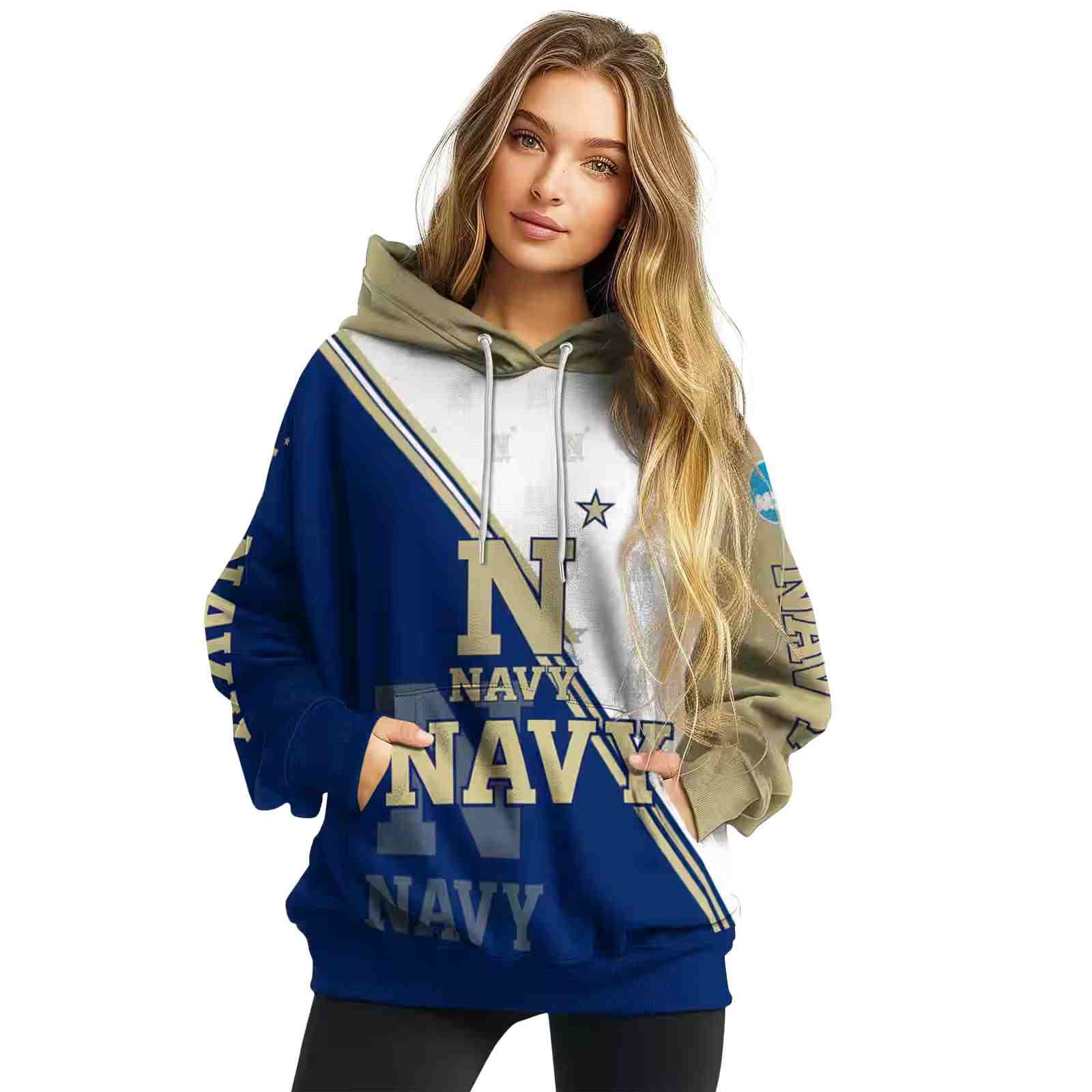 navy midshipmen diagonal stripe blue white hoodie high quality