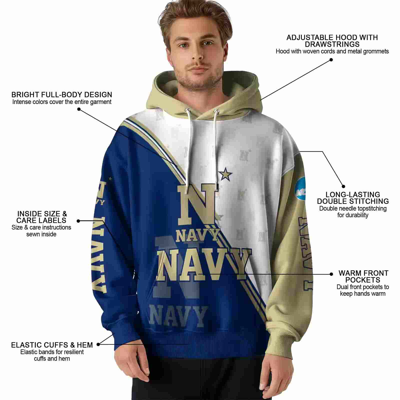 navy midshipmen diagonal stripe blue white hoodie latest model