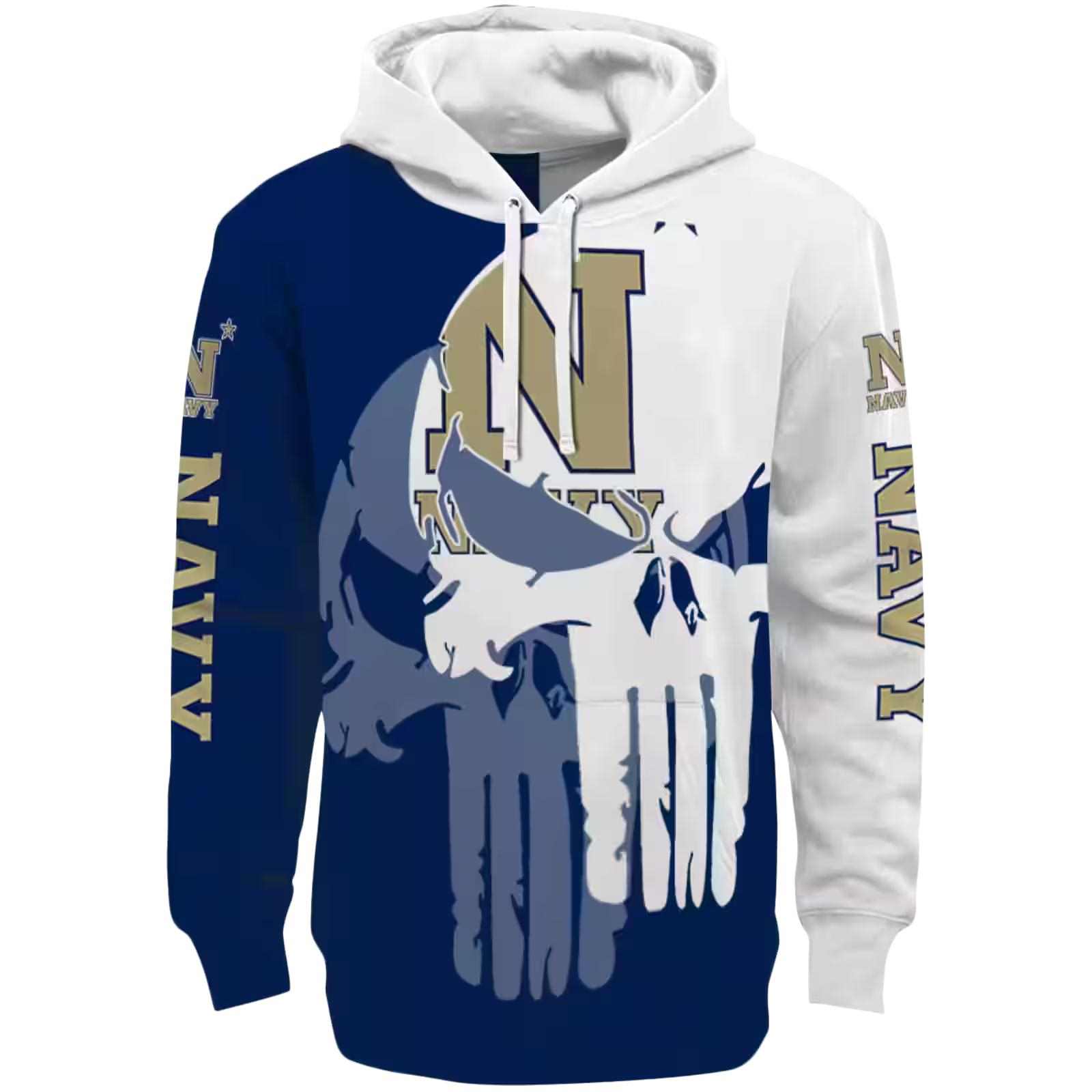 Navy Midshipmen Graphic Punisher Blue White Hoodie