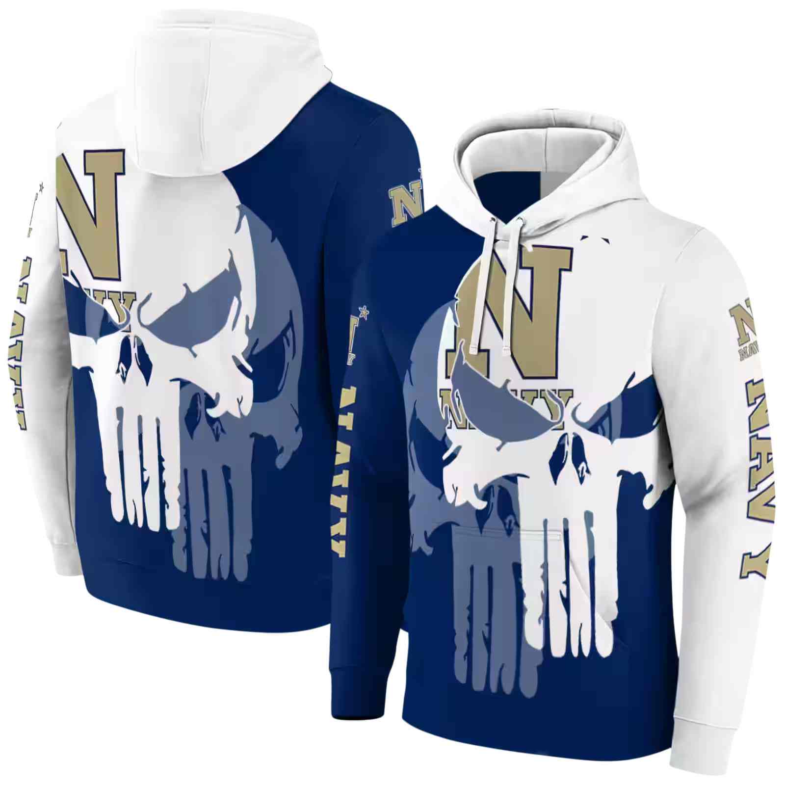 navy midshipmen graphic punisher blue white hoodie fashion forward