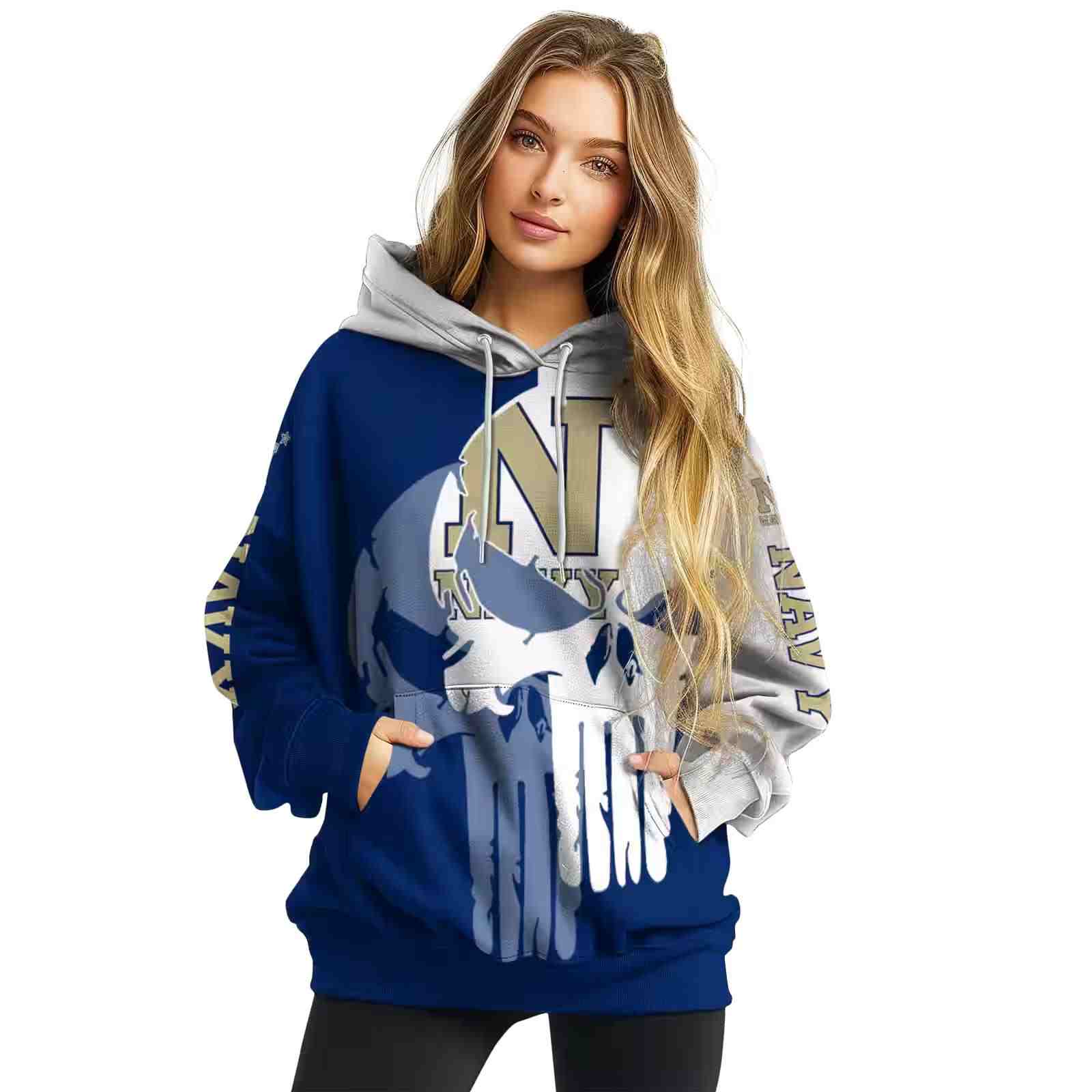 navy midshipmen graphic punisher blue white hoodie high quality