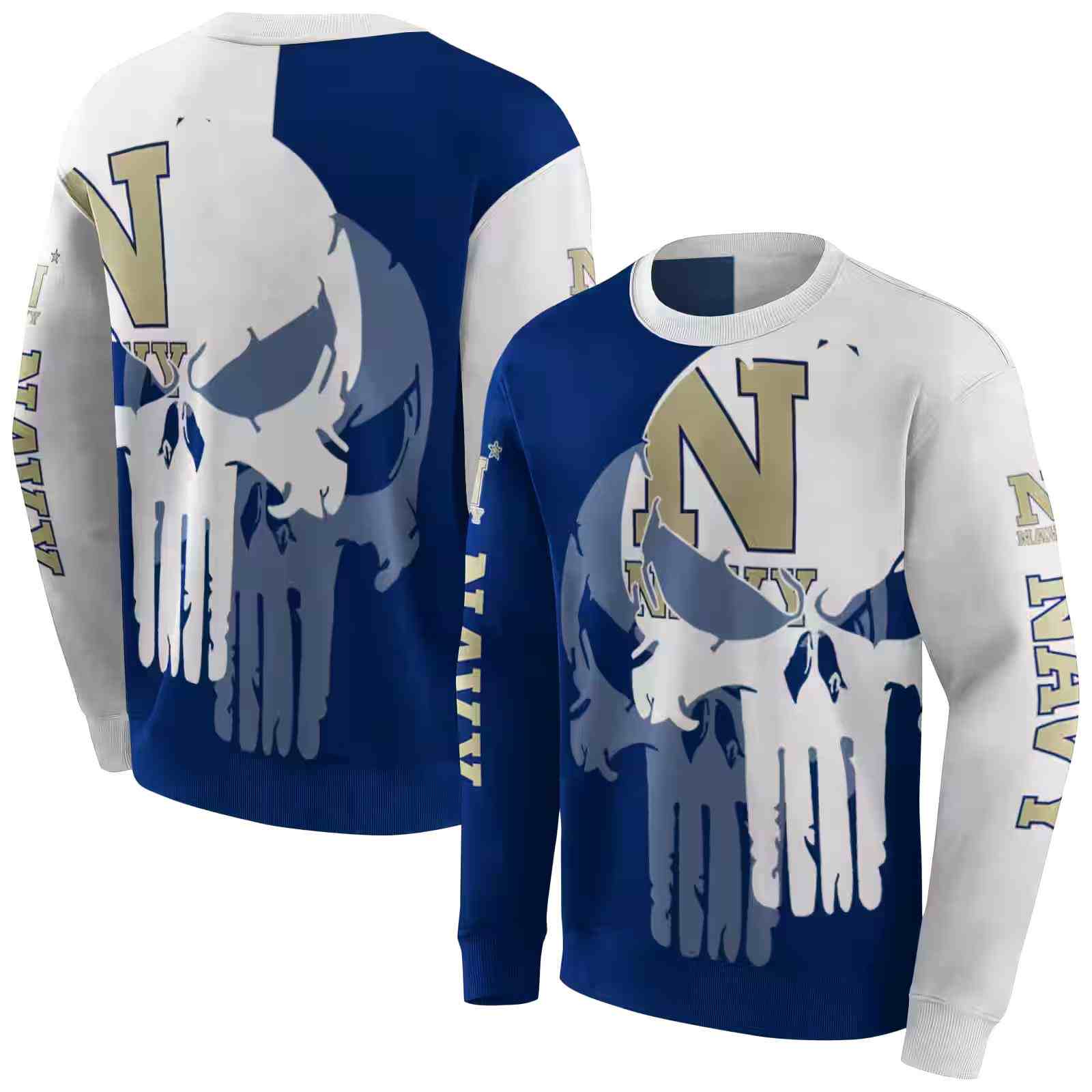 navy midshipmen graphic punisher blue white hoodie premium grade