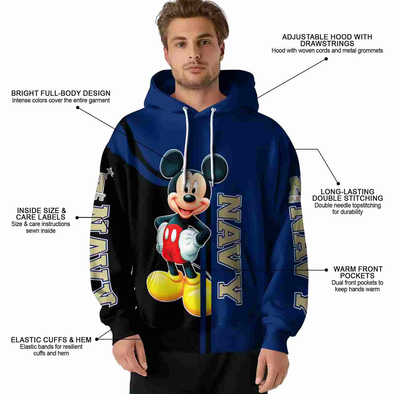 navy midshipmen mickey mouse blue black hoodie latest model