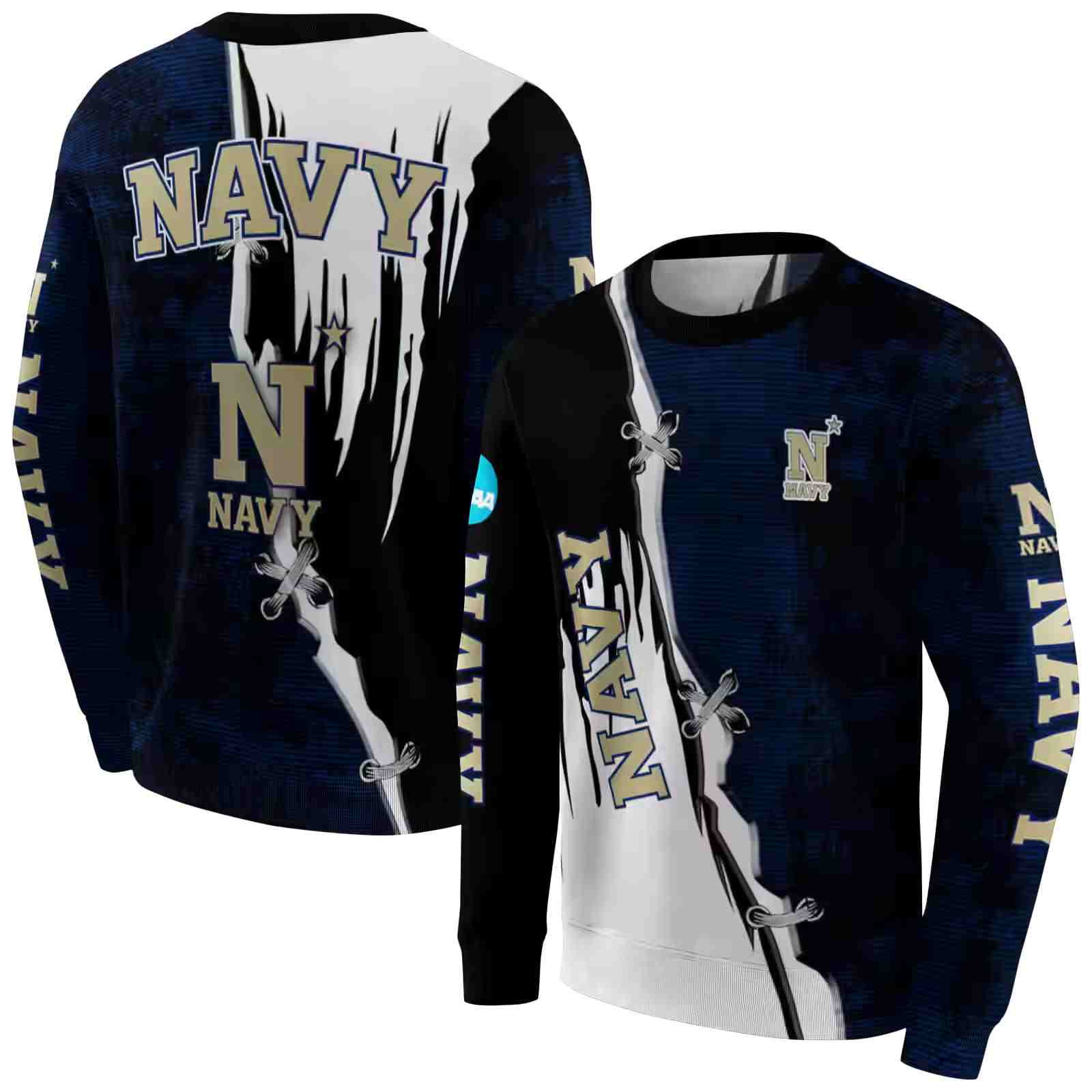 navy midshipmen ripped pattern blue black white hoodie premium grade