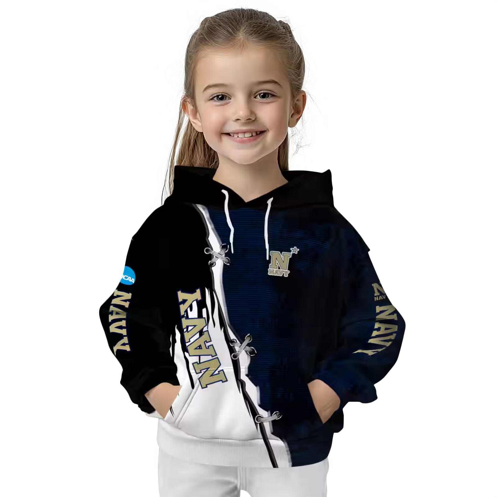 navy midshipmen ripped pattern blue black white hoodie top rated