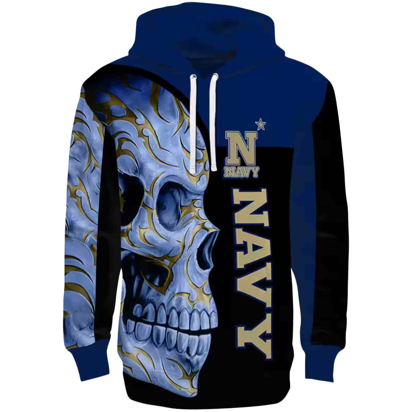 Navy Midshipmen Skull Motif Blue Black Hoodie