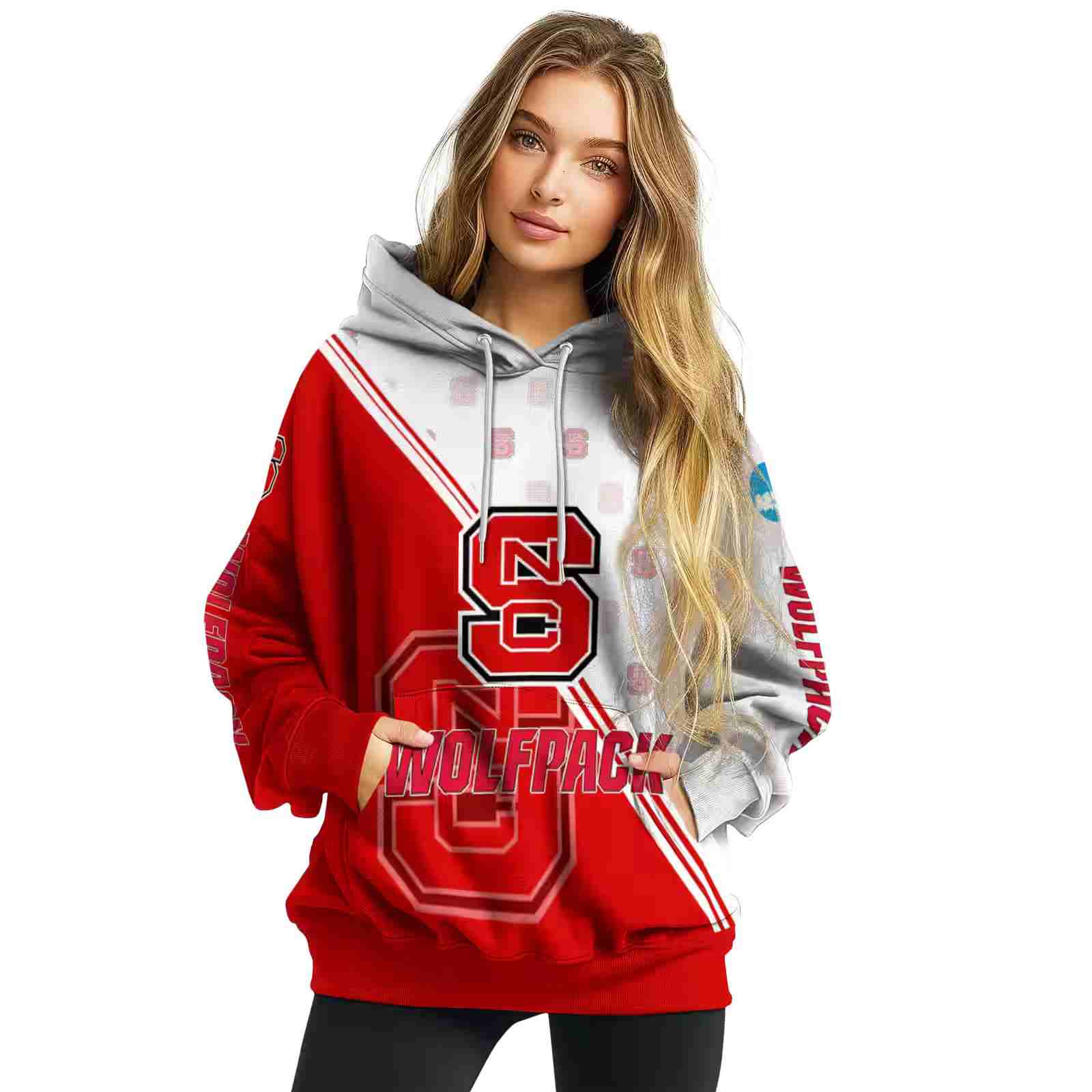 nc state wolfpack diagonal stripe red white hoodie high quality