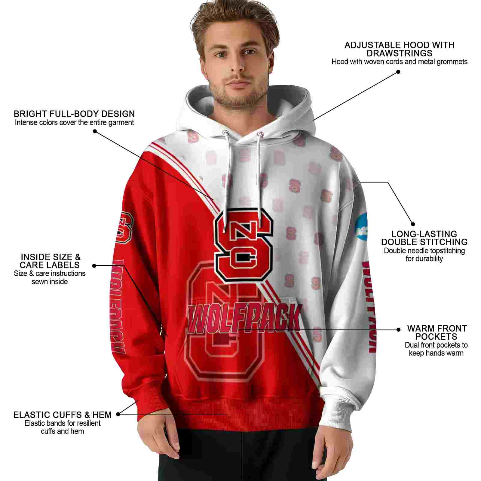 nc state wolfpack diagonal stripe red white hoodie latest model