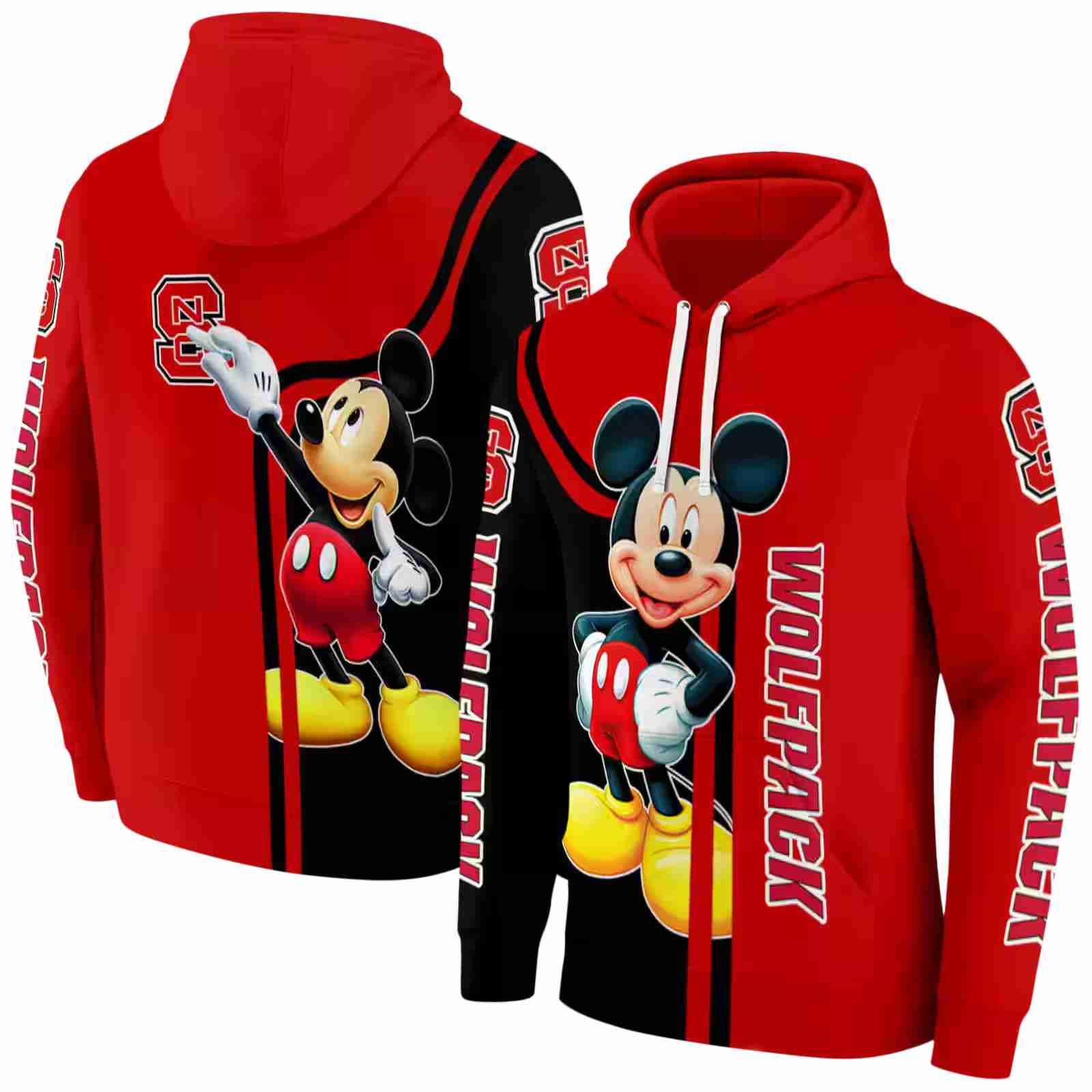 nc state wolfpack mickey mouse red black hoodie fashion forward