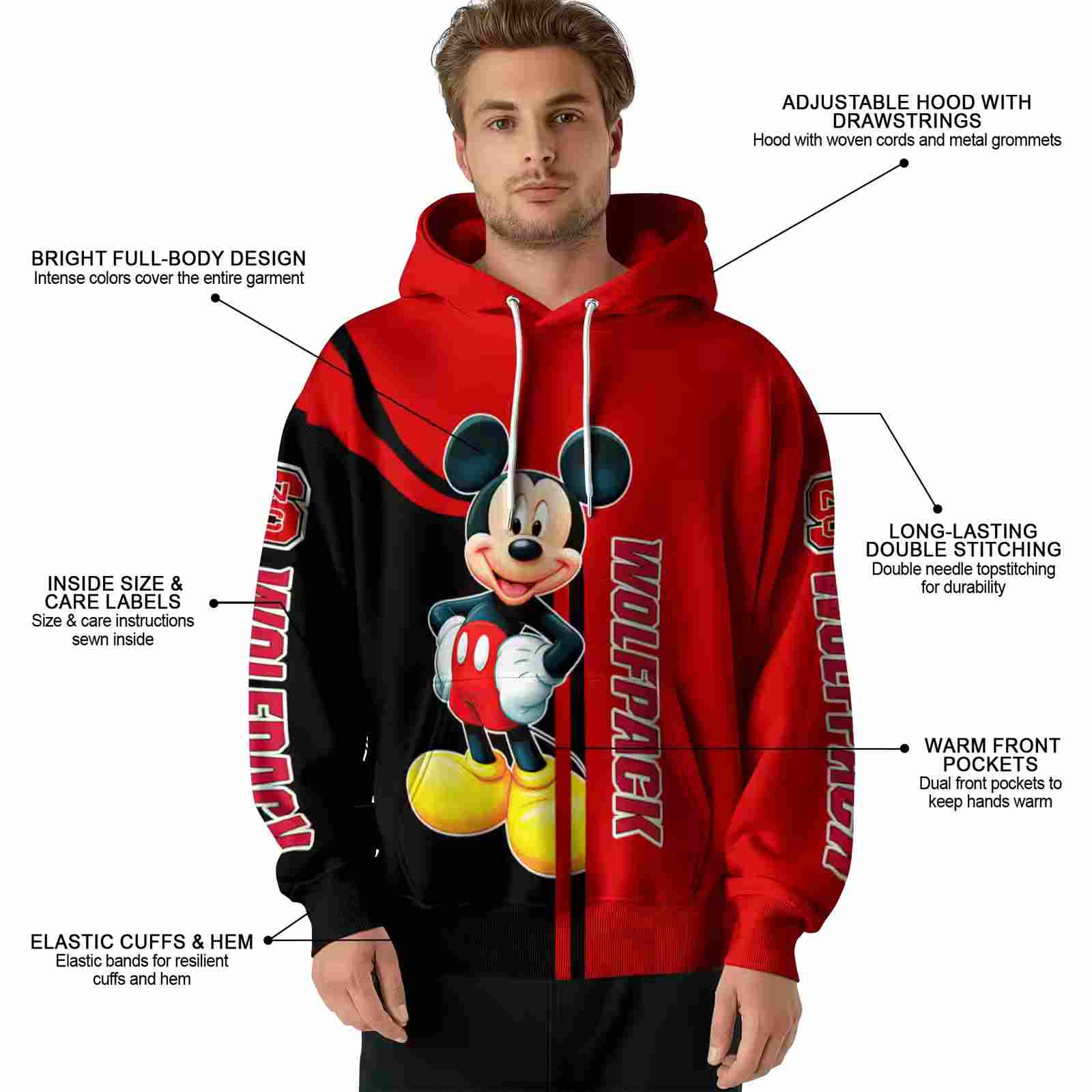 nc state wolfpack mickey mouse red black hoodie latest model