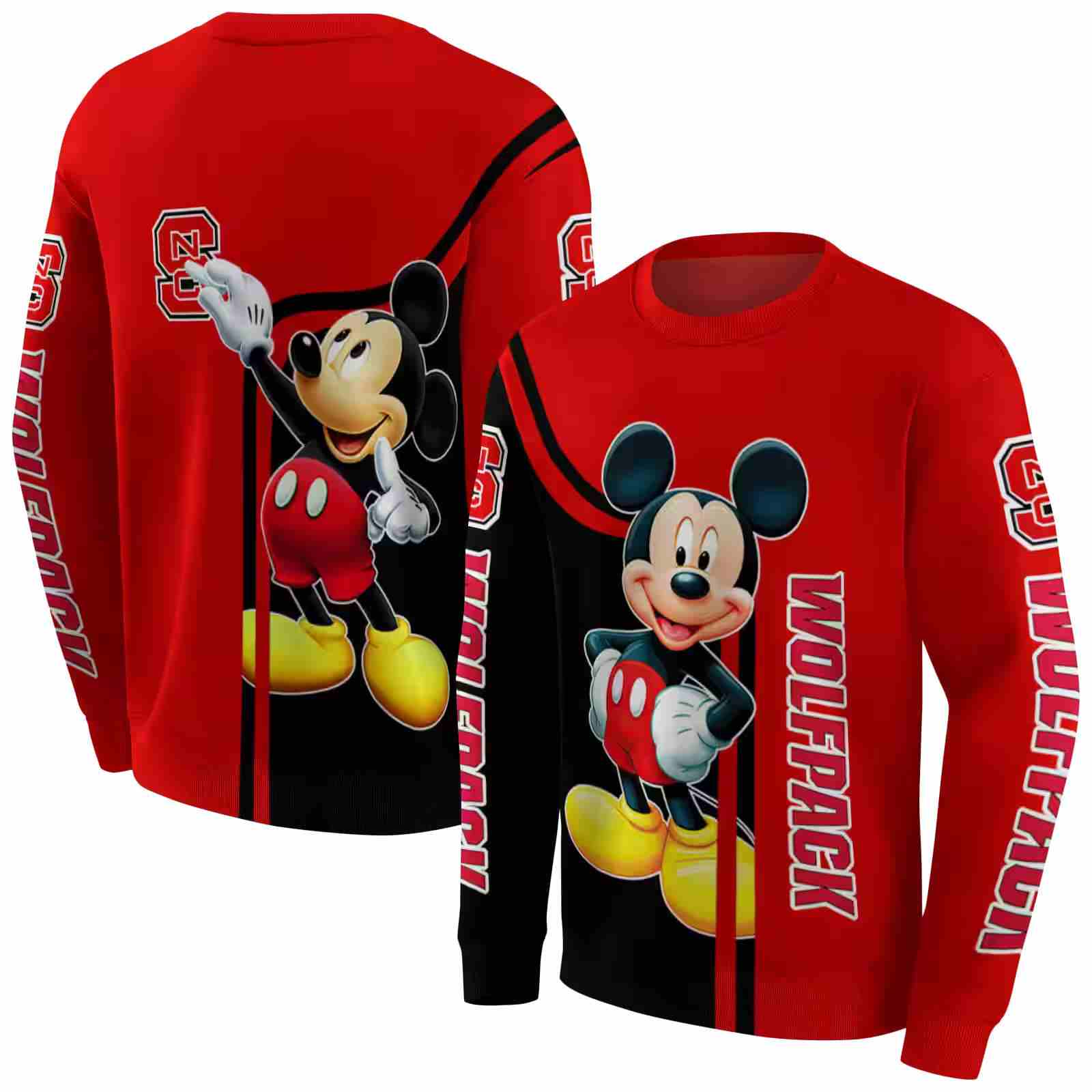 nc state wolfpack mickey mouse red black hoodie premium grade