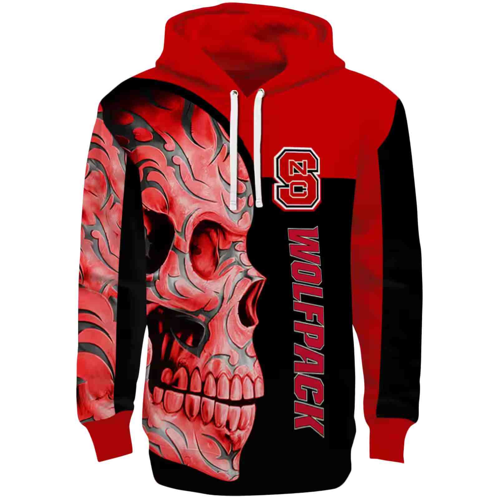 NC State Wolfpack Skull Motif Red Black Hoodie