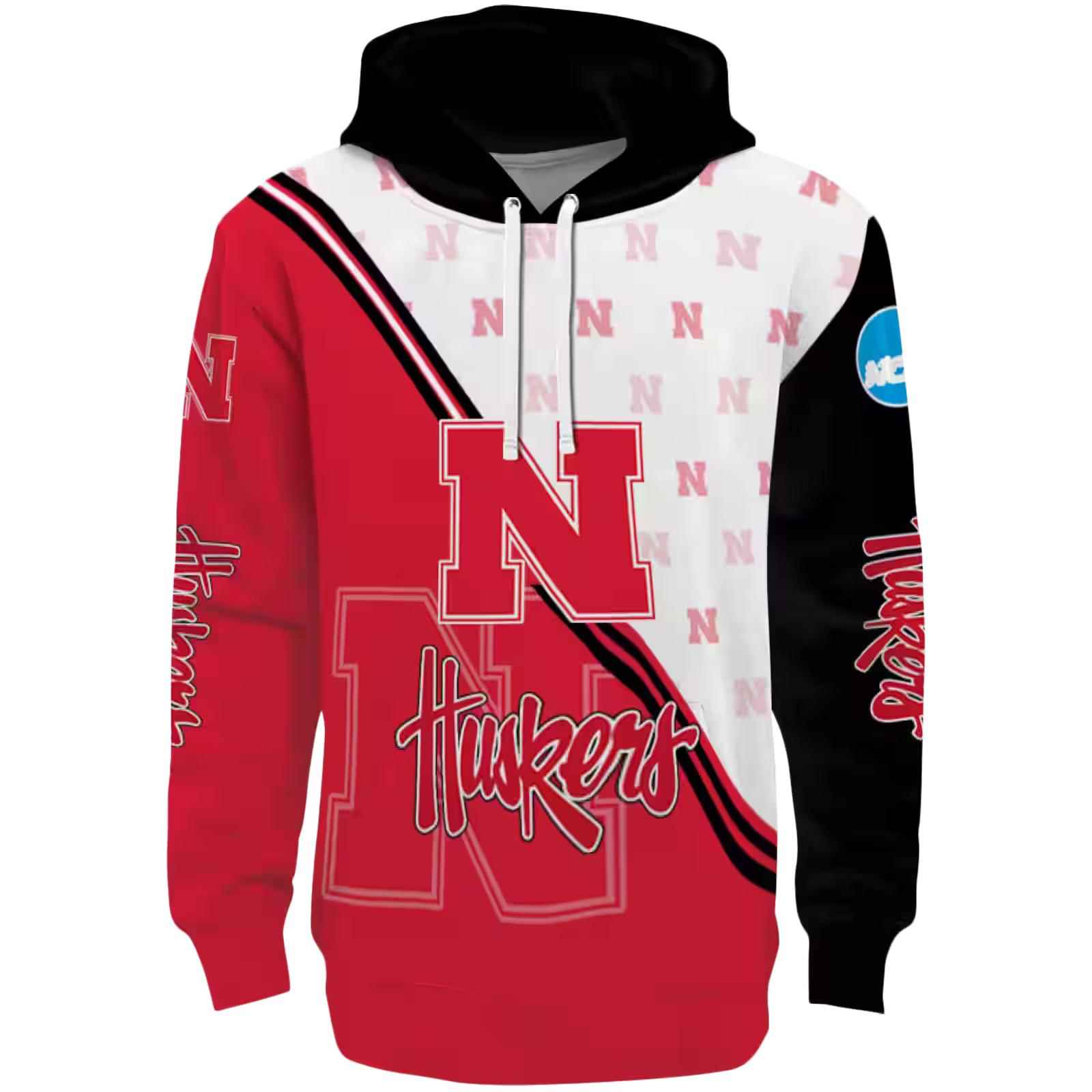 Nebraska Cornhuskers Diagonal Stripe Red White Hoodie