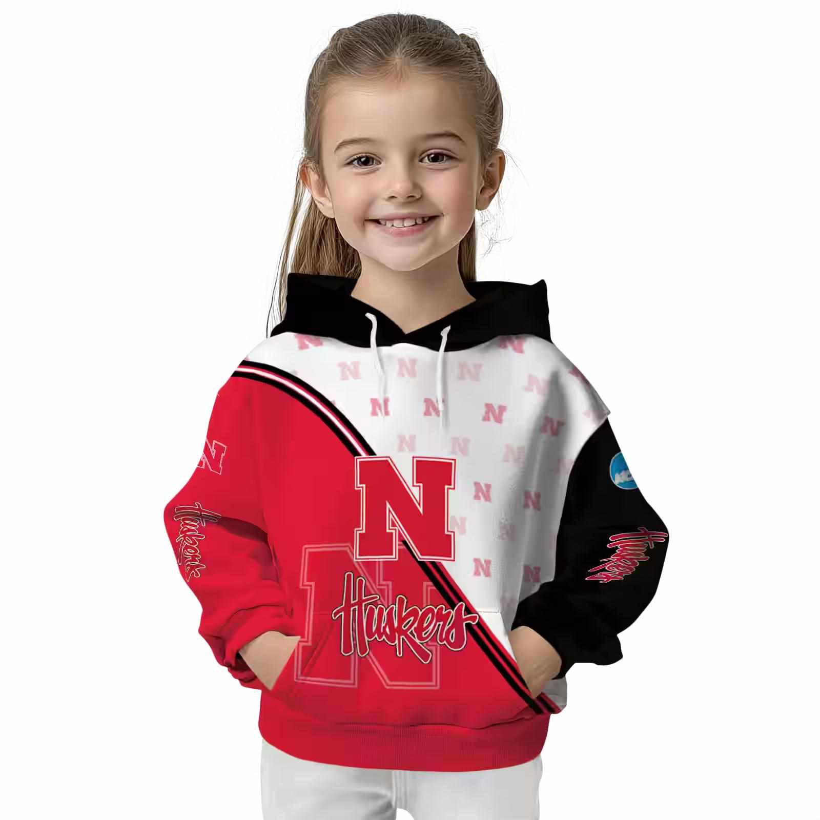 nebraska cornhuskers diagonal stripe red white hoodie top rated