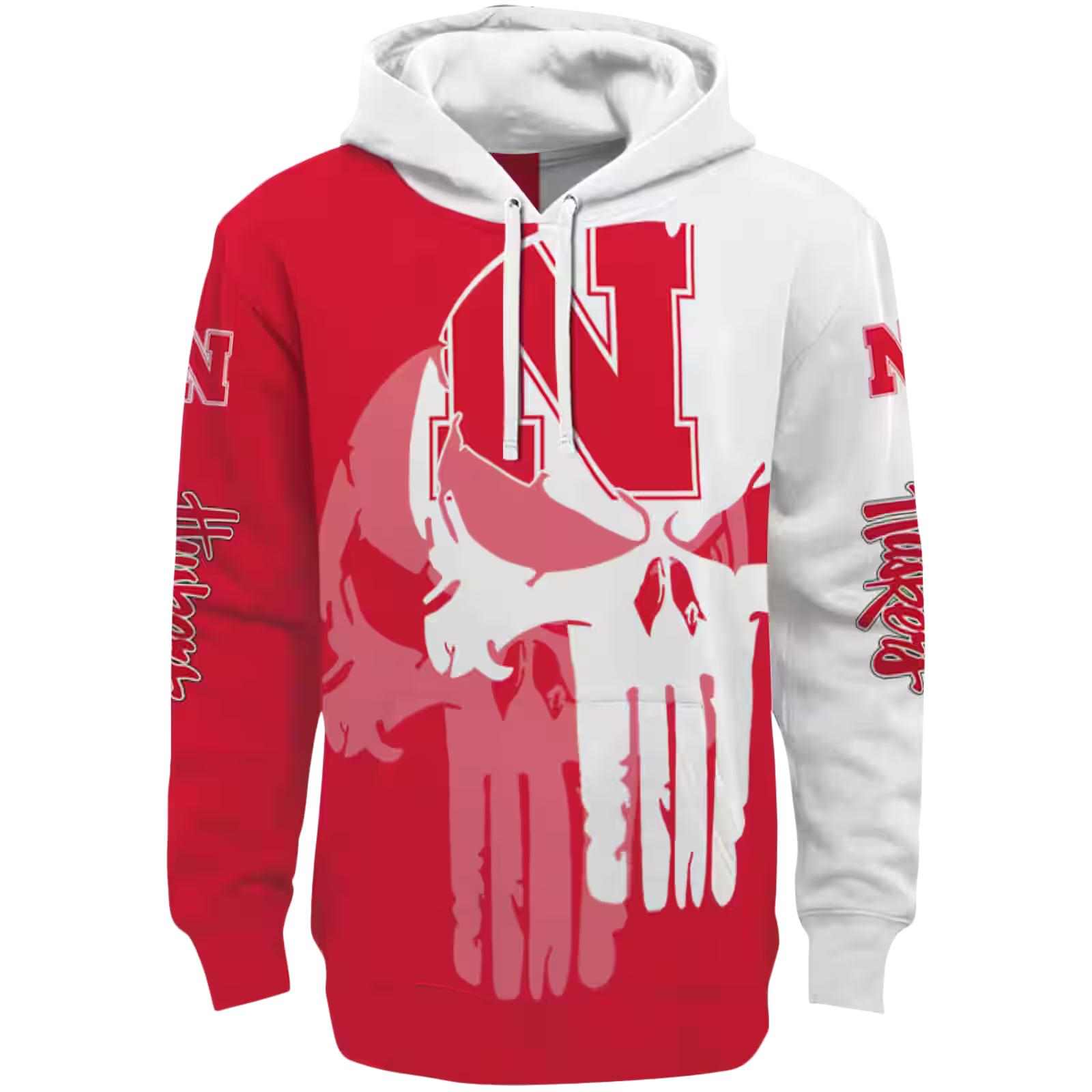 Nebraska Cornhuskers Graphic Punisher Red White Hoodie