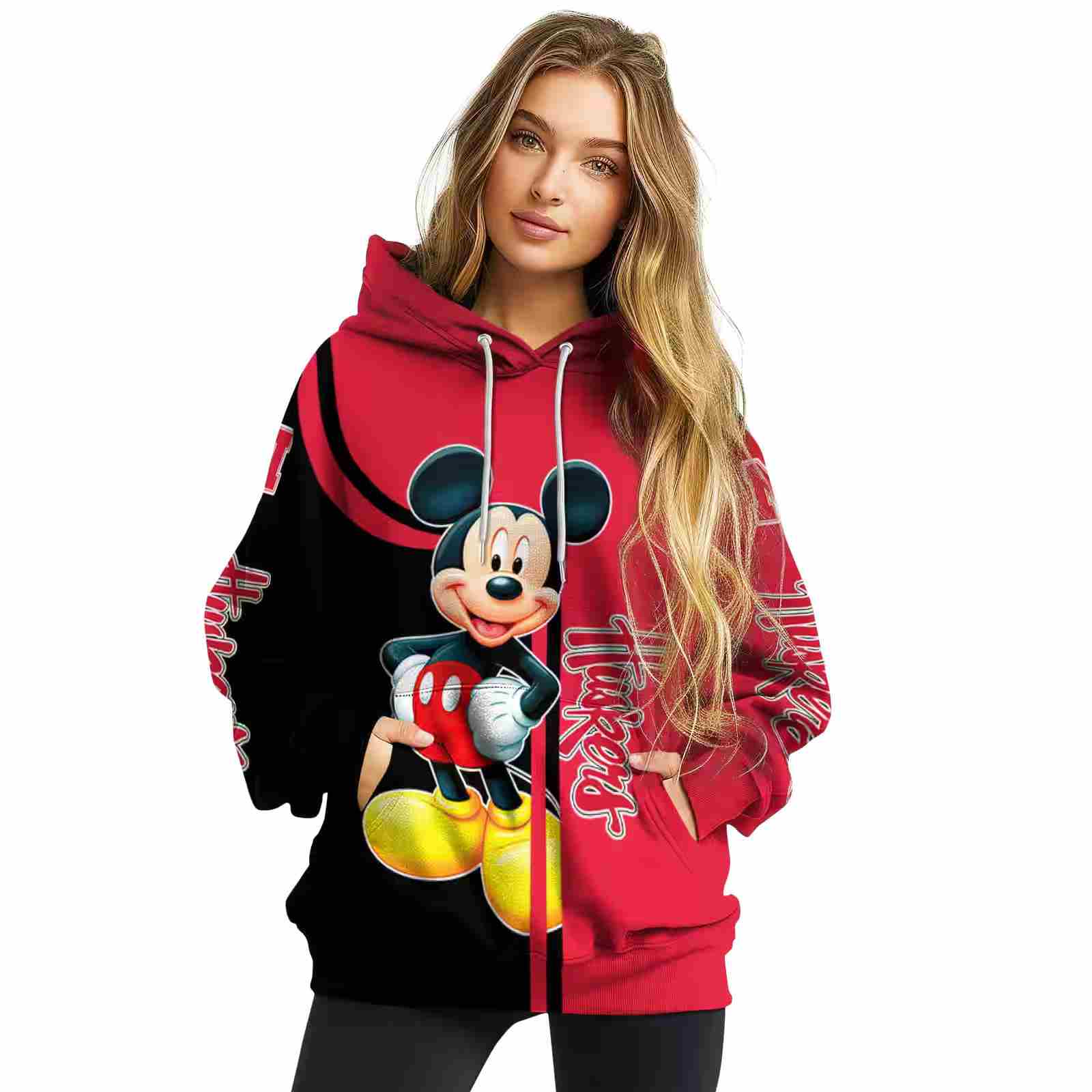 nebraska cornhuskers mickey mouse red black hoodie high quality