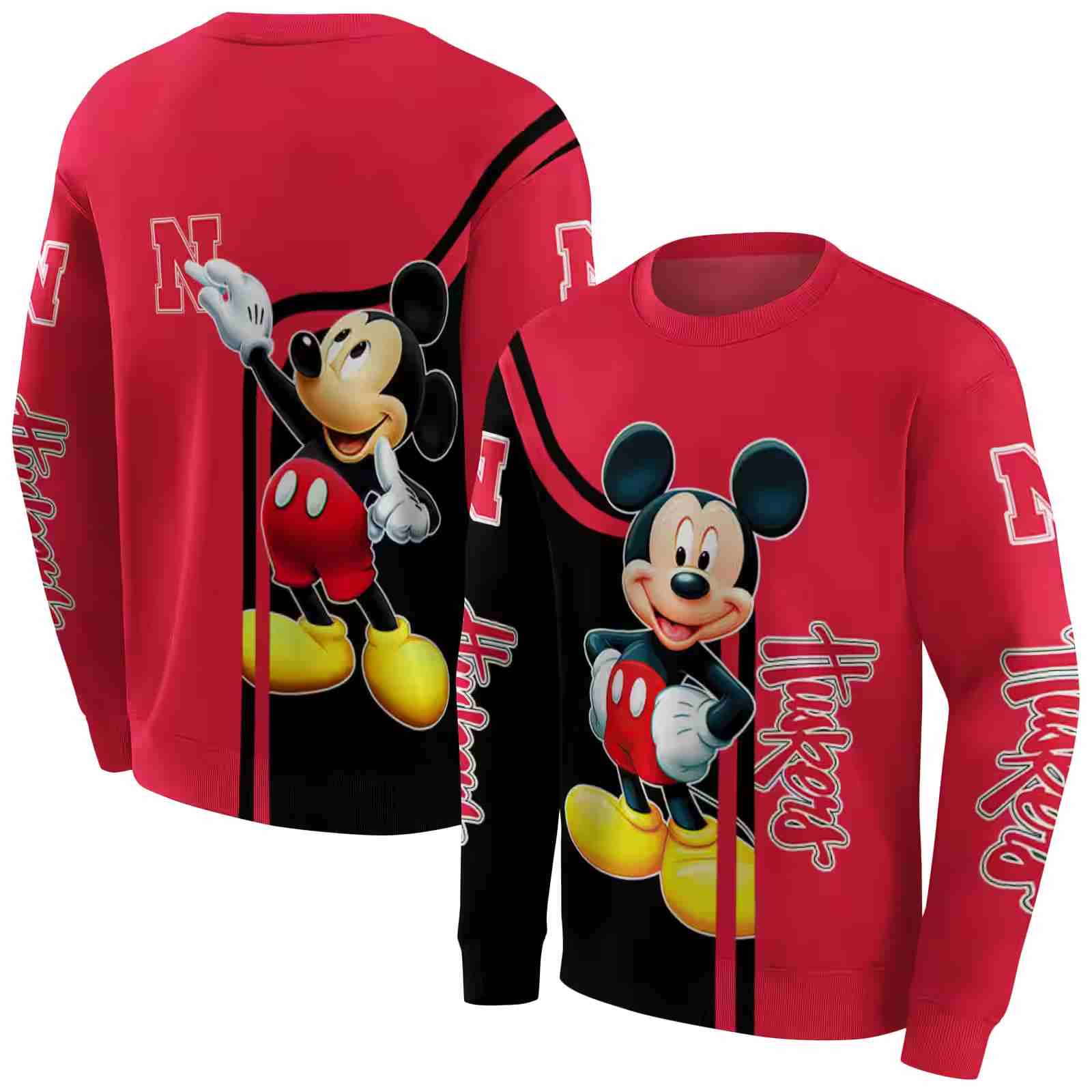 nebraska cornhuskers mickey mouse red black hoodie premium grade