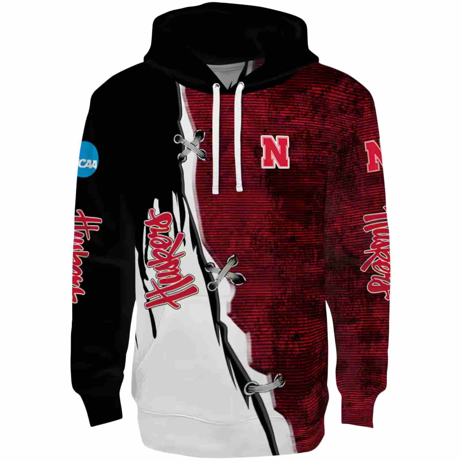 Nebraska Cornhuskers Ripped Pattern Red Black White Hoodie