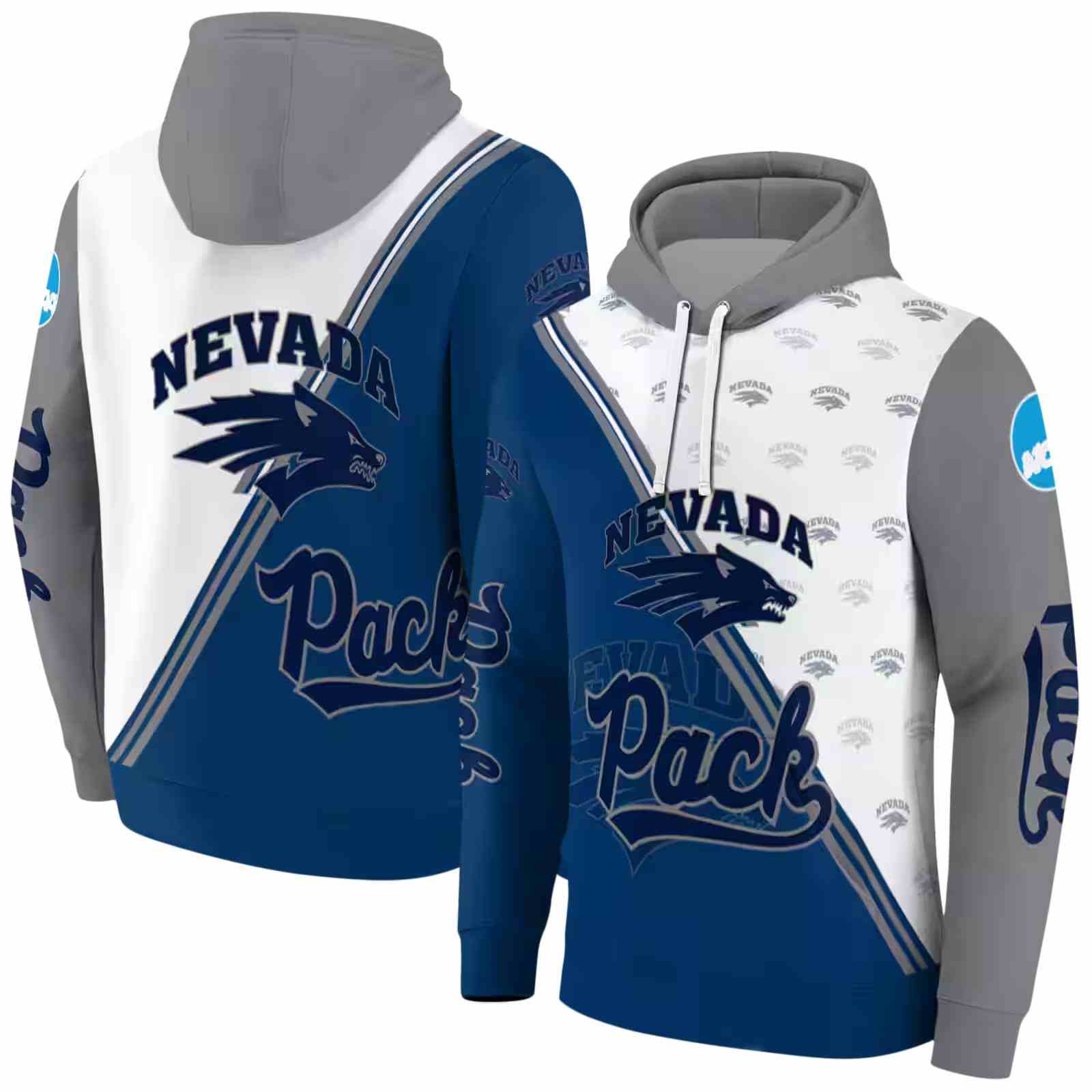 nevada wolf pack diagonal stripe blue white hoodie fashion forward