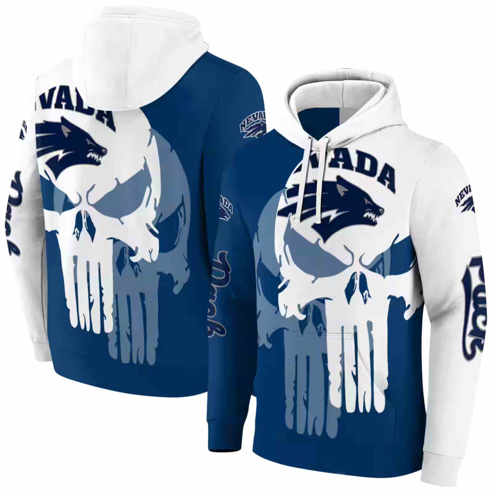 nevada wolf pack graphic punisher blue white hoodie fashion forward