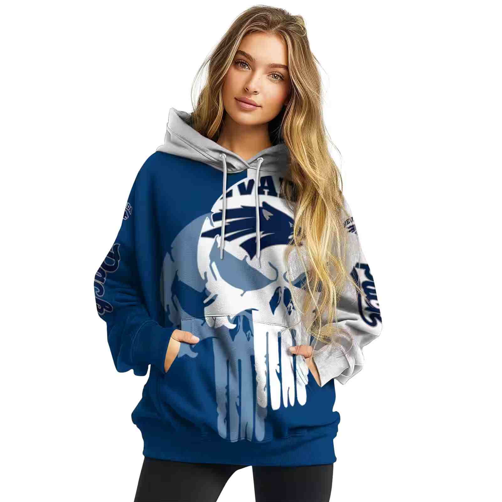 nevada wolf pack graphic punisher blue white hoodie high quality