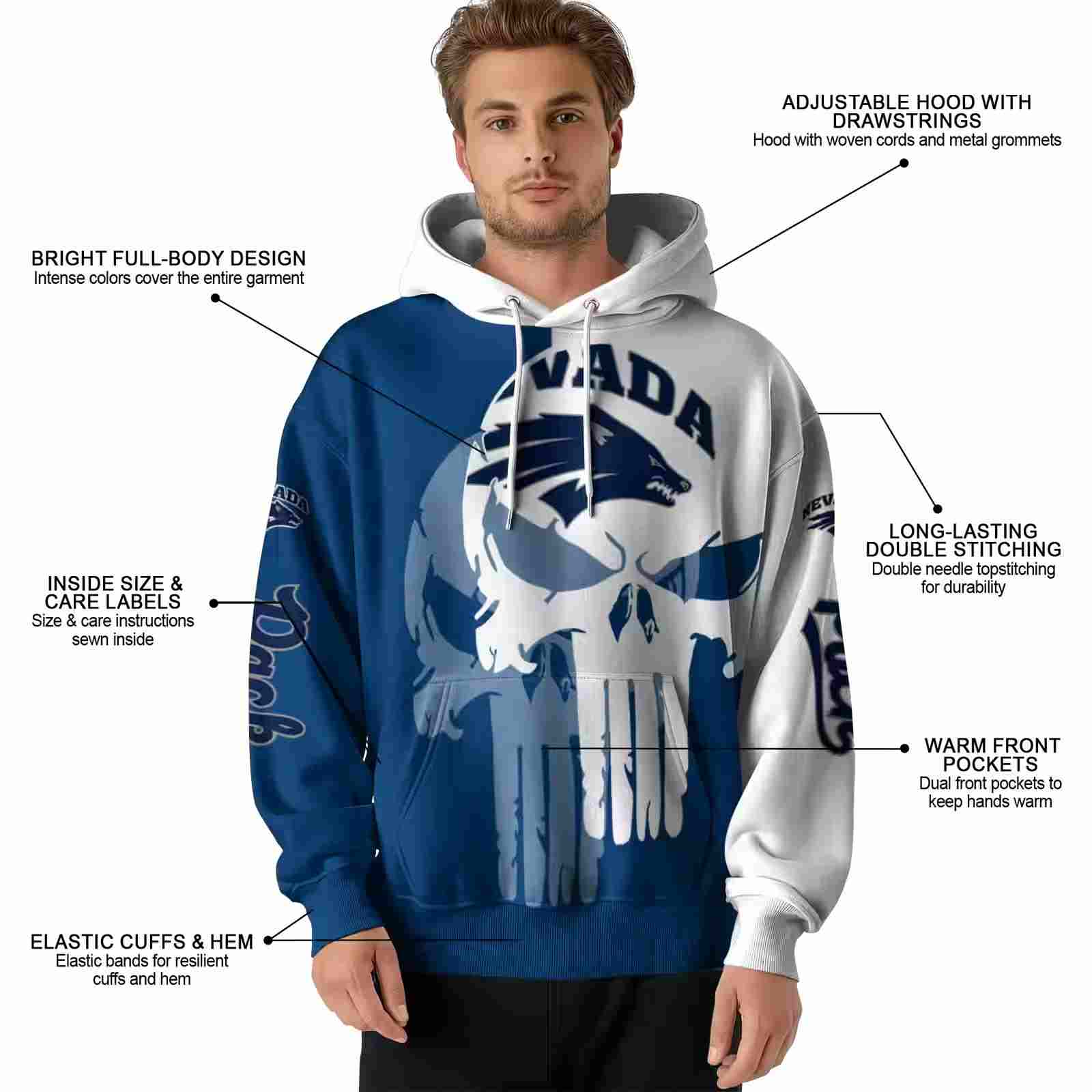 nevada wolf pack graphic punisher blue white hoodie latest model