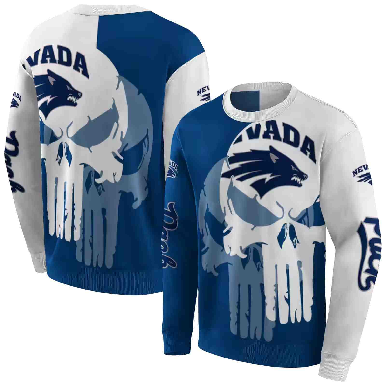 nevada wolf pack graphic punisher blue white hoodie premium grade