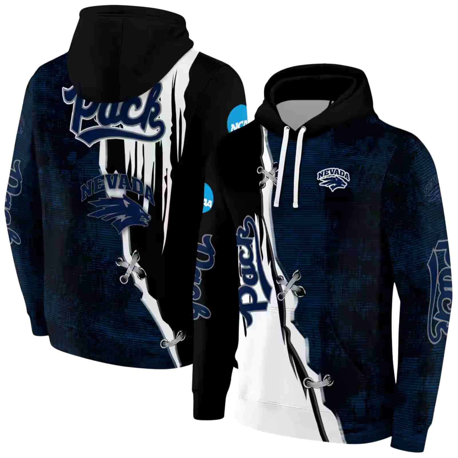 nevada wolf pack ripped pattern blue black white hoodie fashion forward