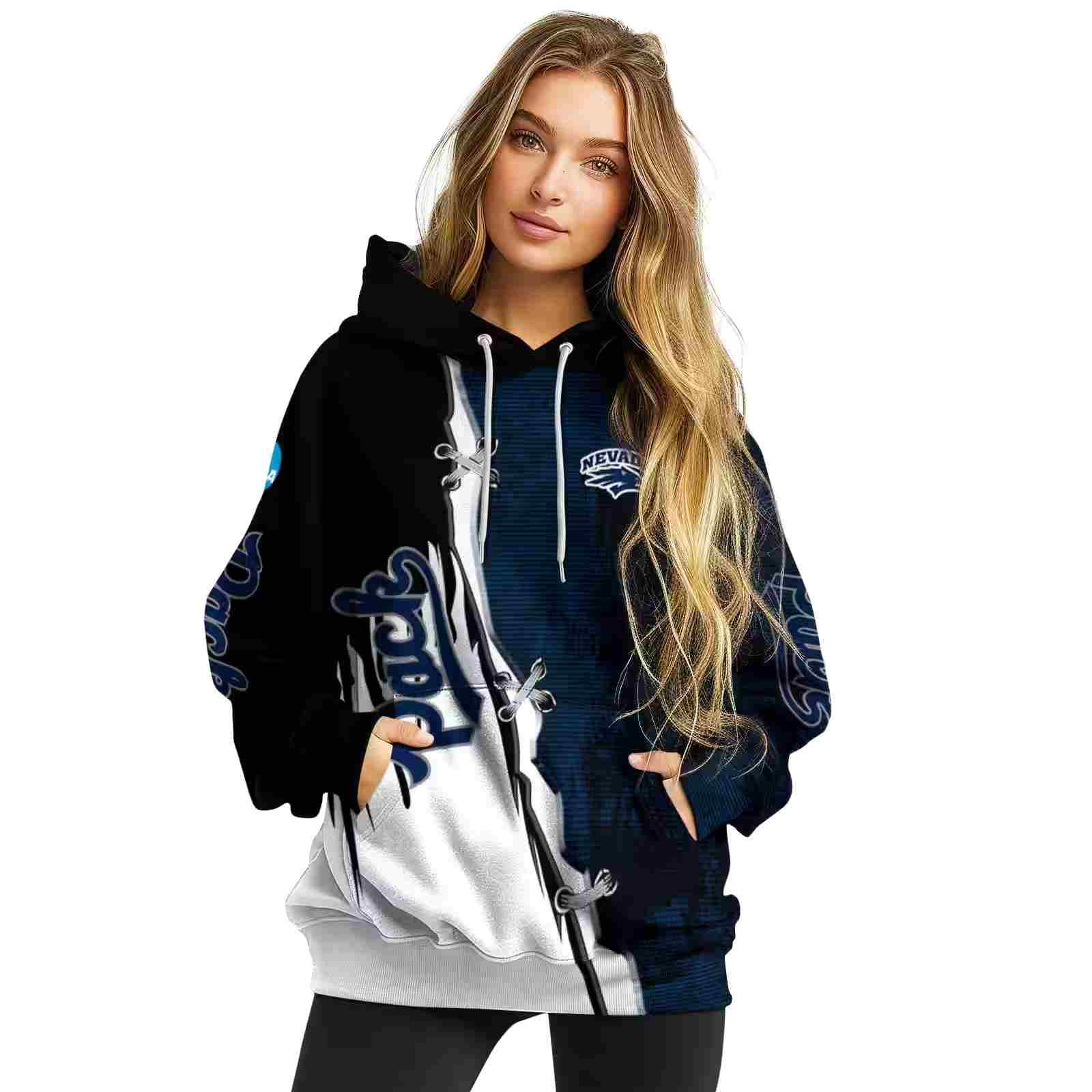 nevada wolf pack ripped pattern blue black white hoodie high quality